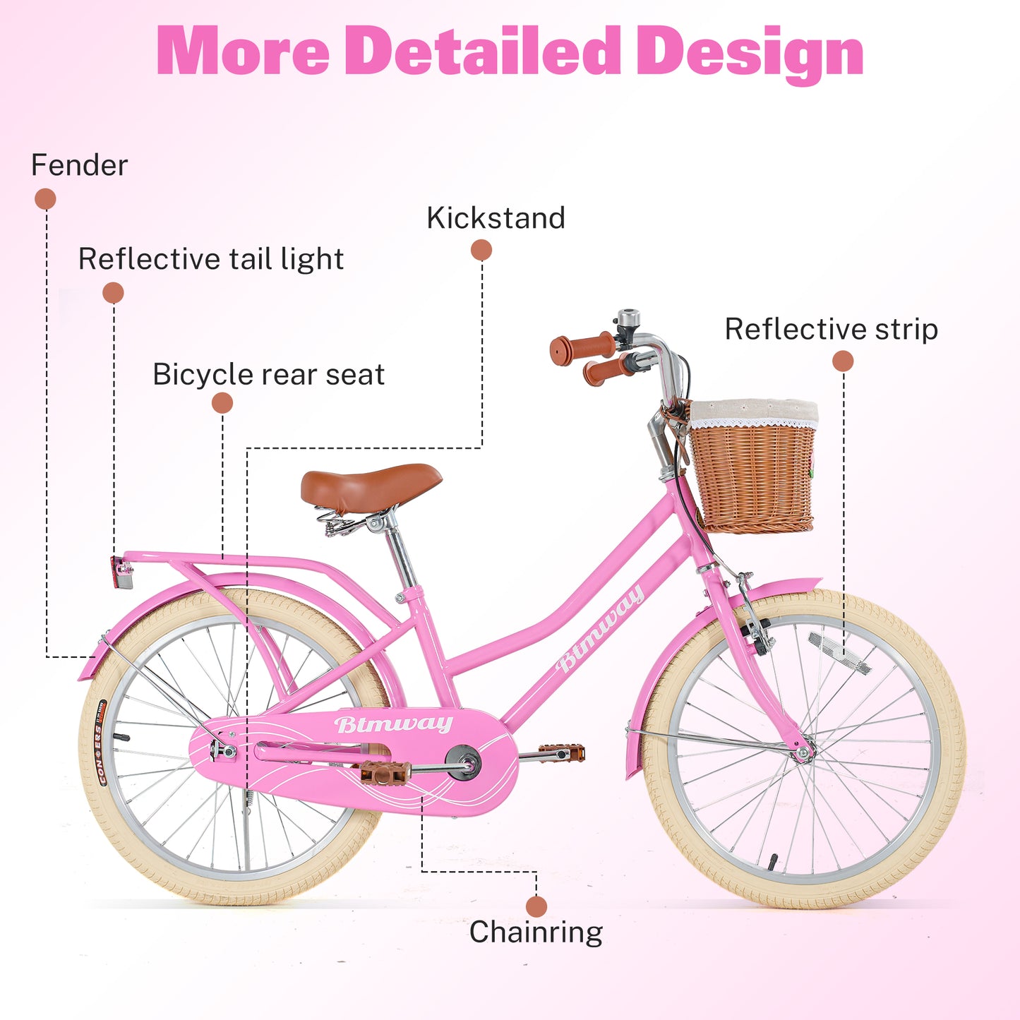 20in Kids Bike for Girls and Boys, SHINPT Girls Bike with Basket, 20 inch Bike for Kids 7+, Kids Bicycle with Single Speed, Bicycle for Kids with Rear Seat for Birthday Gift, Blue or Pink