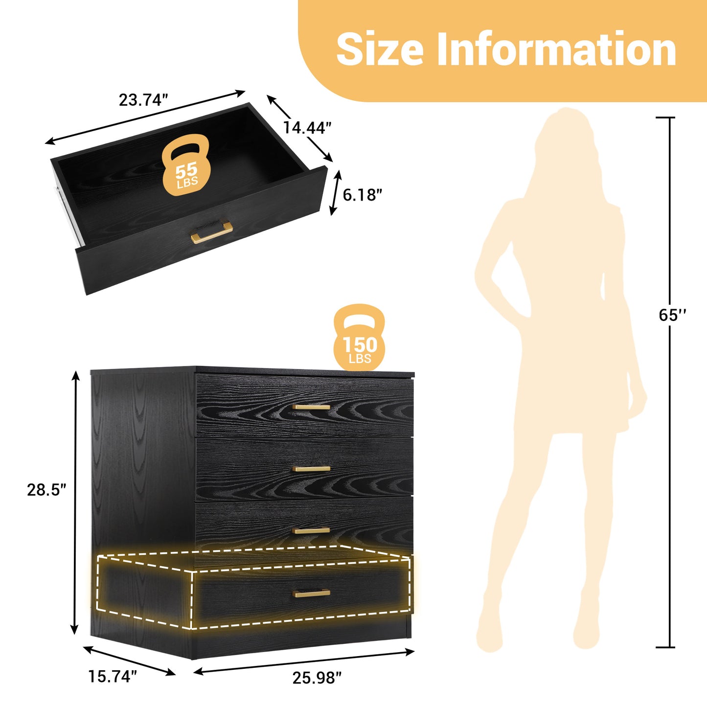 Closet Dresser with 4 Drawers, SHINPT Large Dresser for Bedroom, Cloakroom, Livingroom, Wood Bedroom Furniture with 4 Deep Drawers, Bedroom Dresser set in Simply Modern, Chest of Drawers for Bedroom