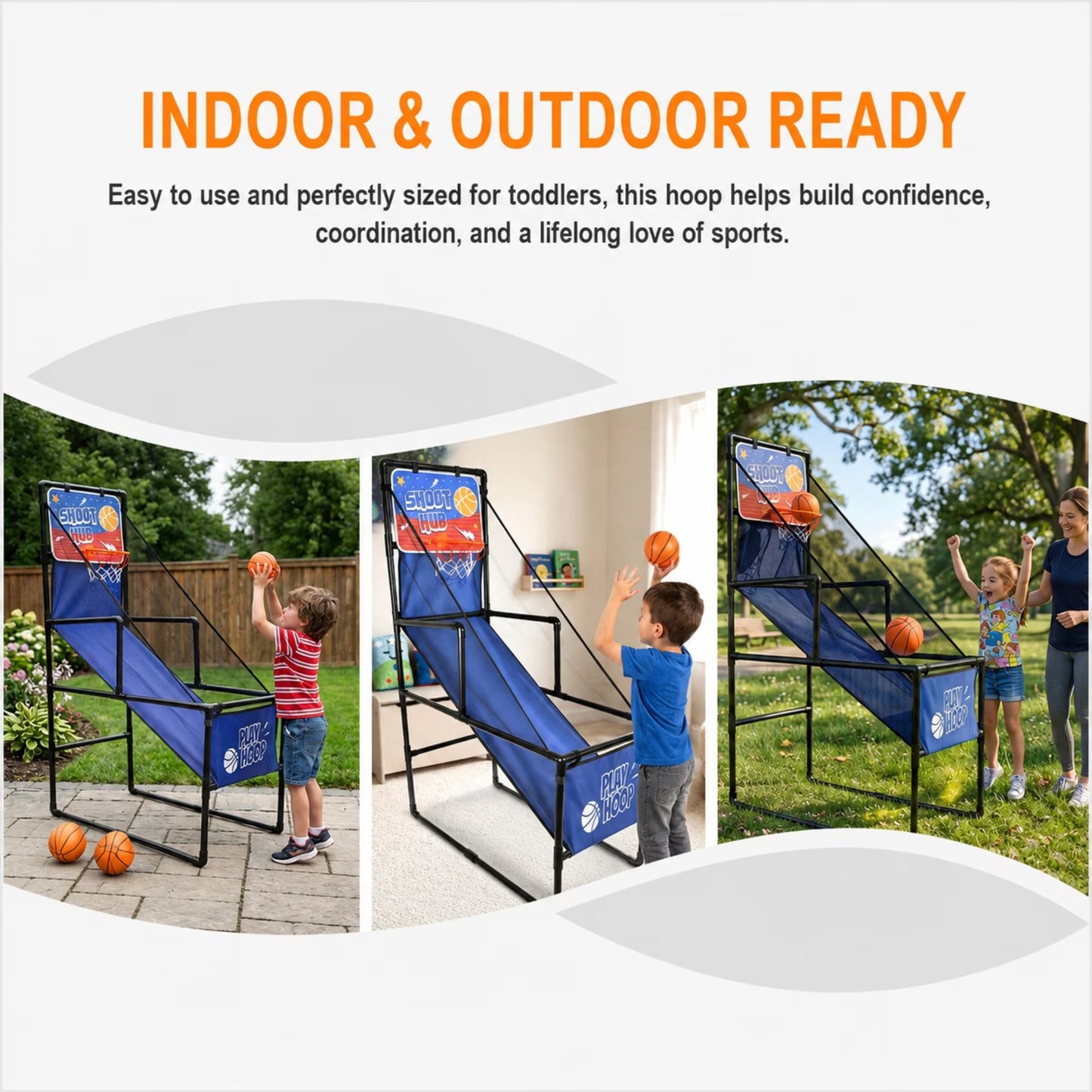 Kids Basketball Hoop With Ball, SHINPT Single Shot Basketball Arcade Game with 2 Balls, Pump and durable Tube. Indoor Basketball Hoop Set for Toddlers and Children, 55 in Foldable Sports Toy, Blue