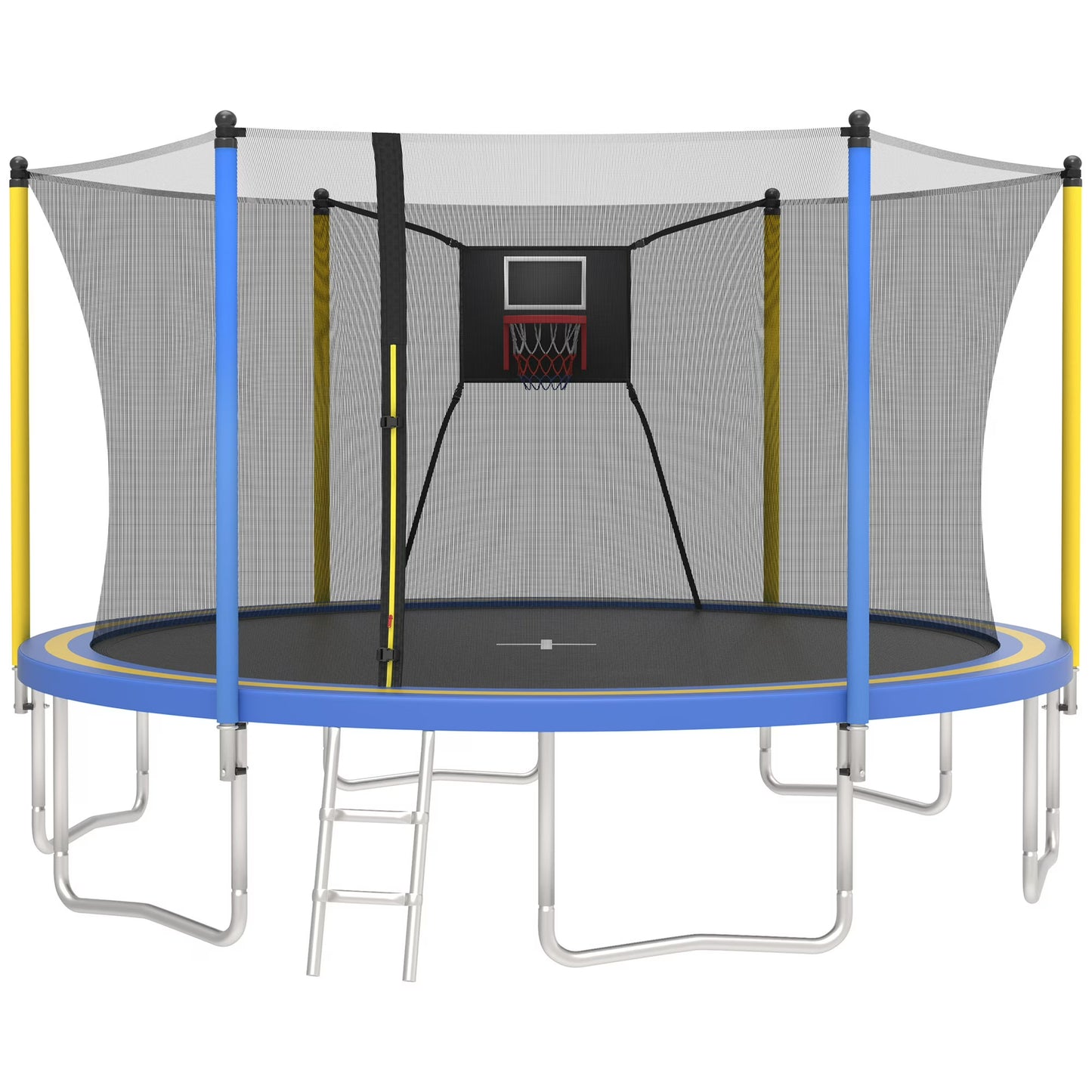14FT Trampoline for Kids, SHINPT Outdoor Trampoline with Net, Big Trampoline with Basketball Hoop and Ladder, Heavy Duty Trampoline with No-gap Design, Backyard Trampolines for Boys&Girls