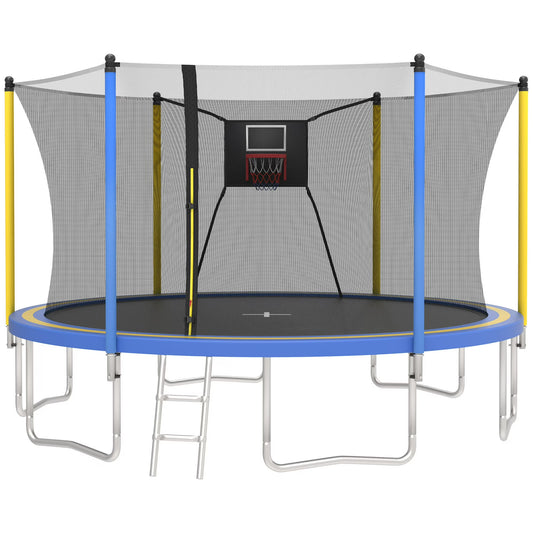 14FT Trampoline for Kids, SHINPT Outdoor Trampoline with Net, Big Trampoline with Basketball Hoop and Ladder, Heavy Duty Trampoline with No-gap Design, Backyard Trampolines for Boys&Girls