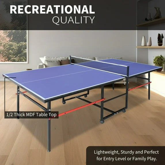 SHINPT Outdoor Ping Pong Table, 8ft Table Tennis Table for Family, Portable Ping Pong Table Set, Foldable Game Table with Net and 2 Ping Pong Paddles, Indoor & Outdoor Ping Pong Machine