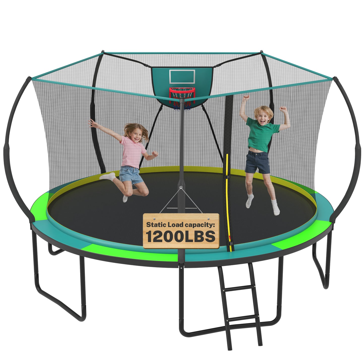 12FT Trampoline for Kids with No-gap Design, SHINPT Outdoor Trampoline with Basketball Hoop, 12FT Kids Trampoline with 1200LBS Capacity, Big Trampoline Outdoor for Backyard, Large Trampoline Outdoor