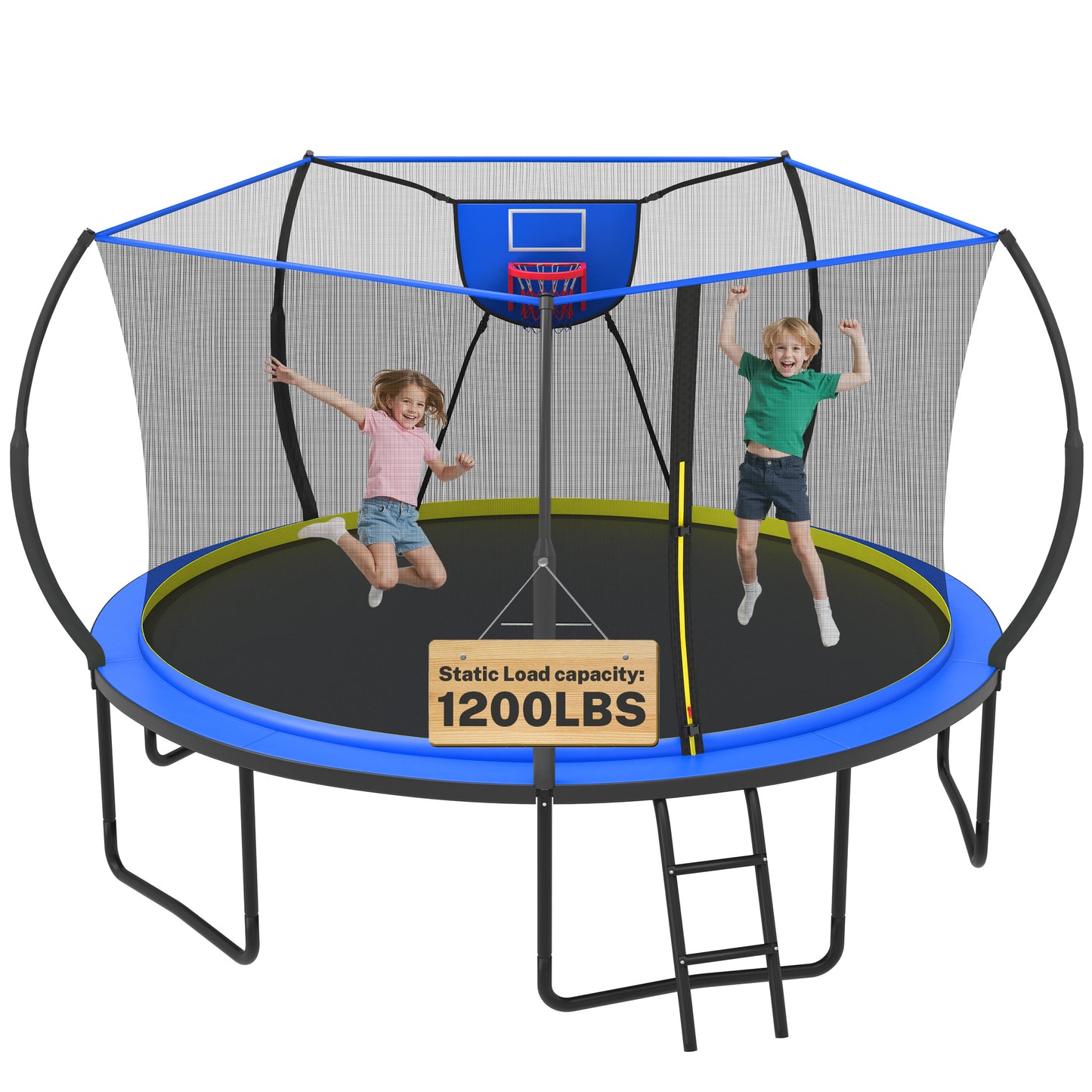 12FT Trampoline for Kids with No-gap Design, SHINPT Outdoor Trampoline with Basketball Hoop, 12FT Kids Trampoline with 1200LBS Capacity, Big Trampoline Outdoor for Backyard, Large Trampoline Outdoor