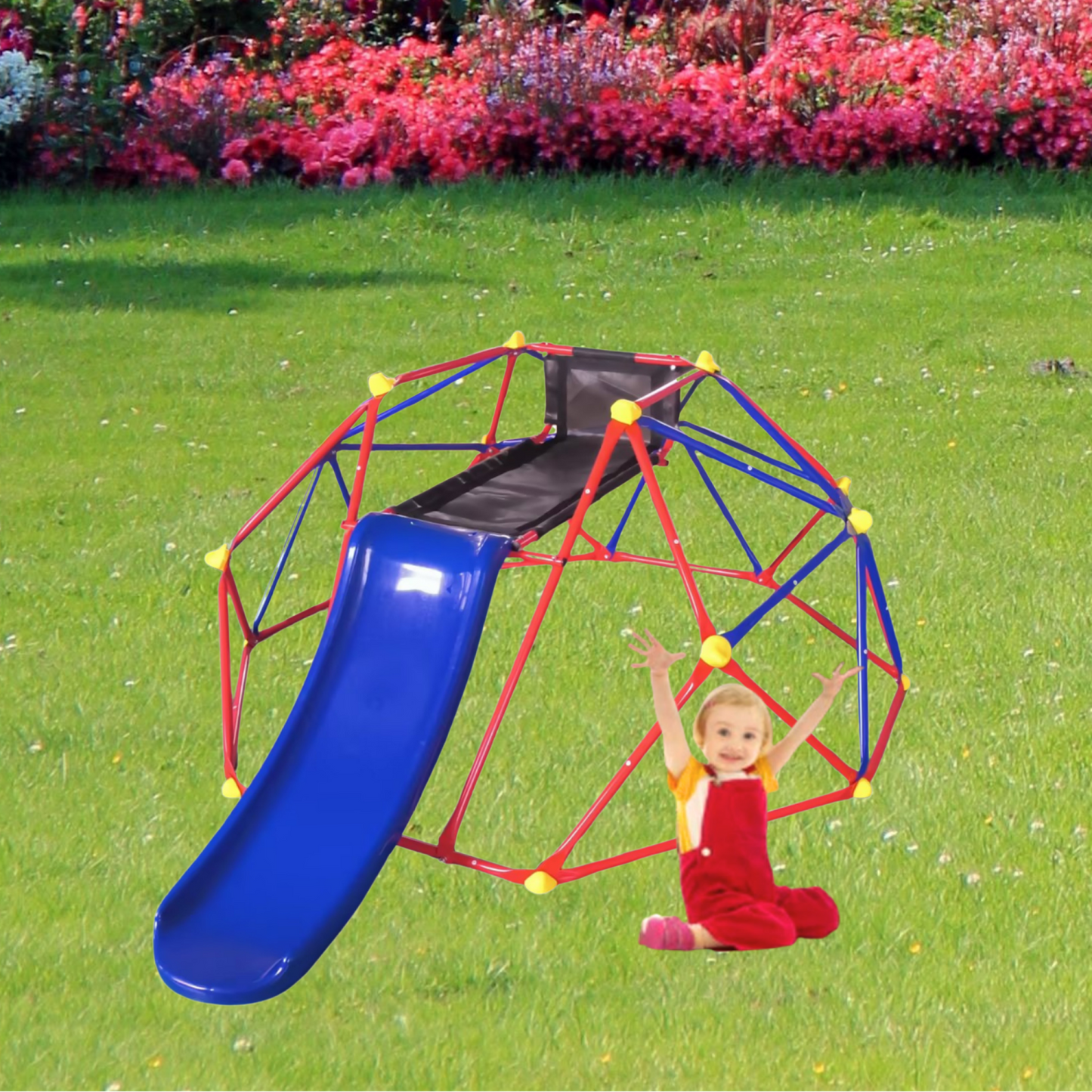 10 ft Climbing Dome for Kids Ages 3-8, Kids Outdoor Jungle Gym Geometric Dome Climber with Slide, Indoor Outdoor Play Equipment for Backyard, Playground, Supports 330LBS, Easy Assembly
