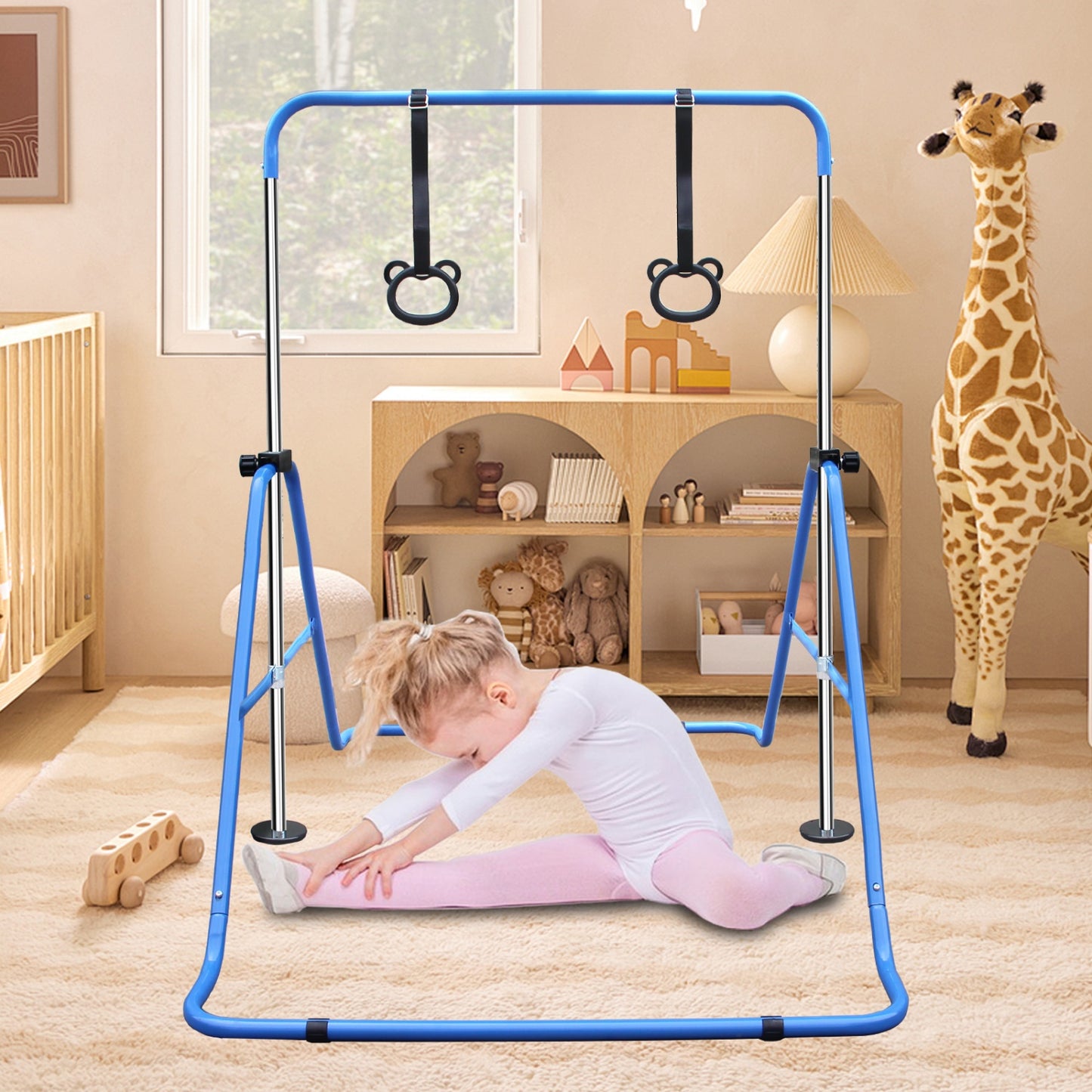 Gymnastics Bar for Kids Ages 6-12, SHINPT Foldable Junior Training Bar with 4 Adjustable Height, Junior Expandable Horizontal Monkey Bar for Indoor/Outdoor, Gymnastics Equipment w/110Lbs Capacity