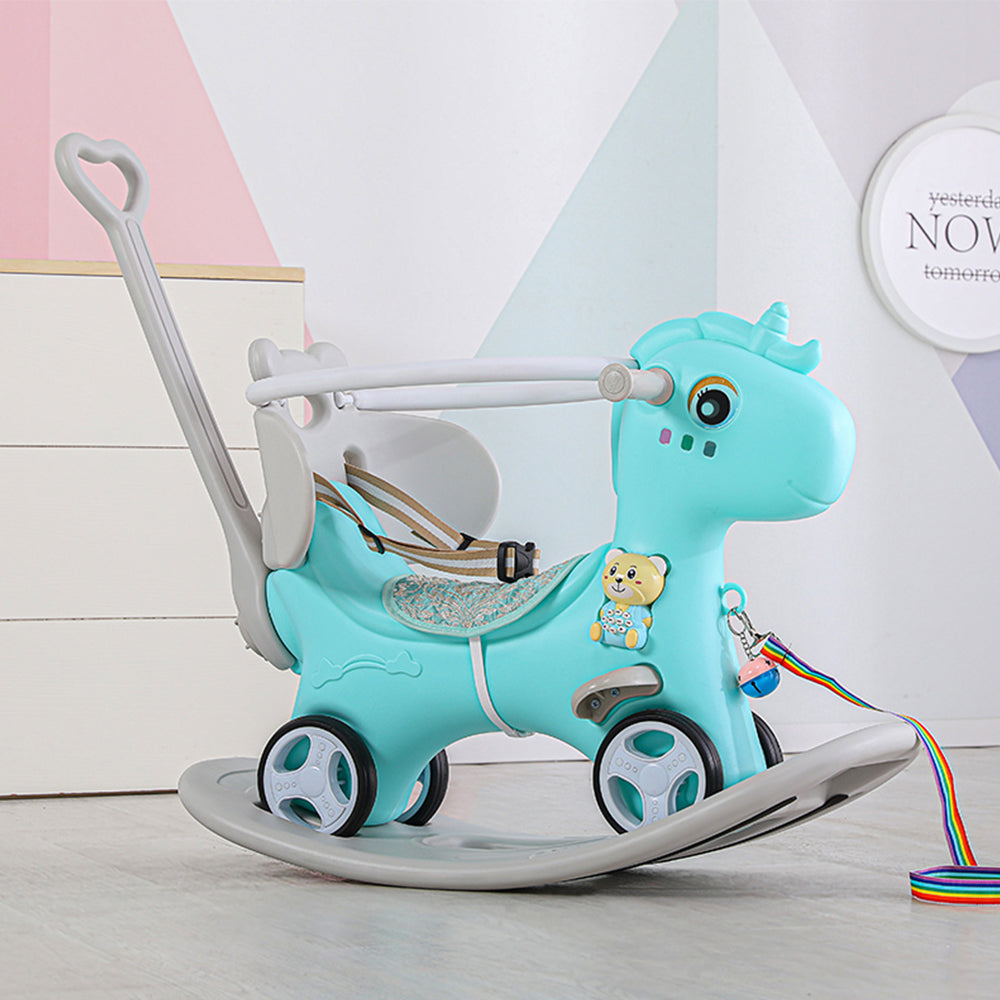 Rocking Horse for 1 Year Old, SHINPT Toddler Rocking Toy with Push Handle, Baby Ride On Toy for Toddlers 1-3, Kids Ride On Horse Indoor, Baby Rocker Toy for Birthday Gift, Blue/Pink Rocking Horse