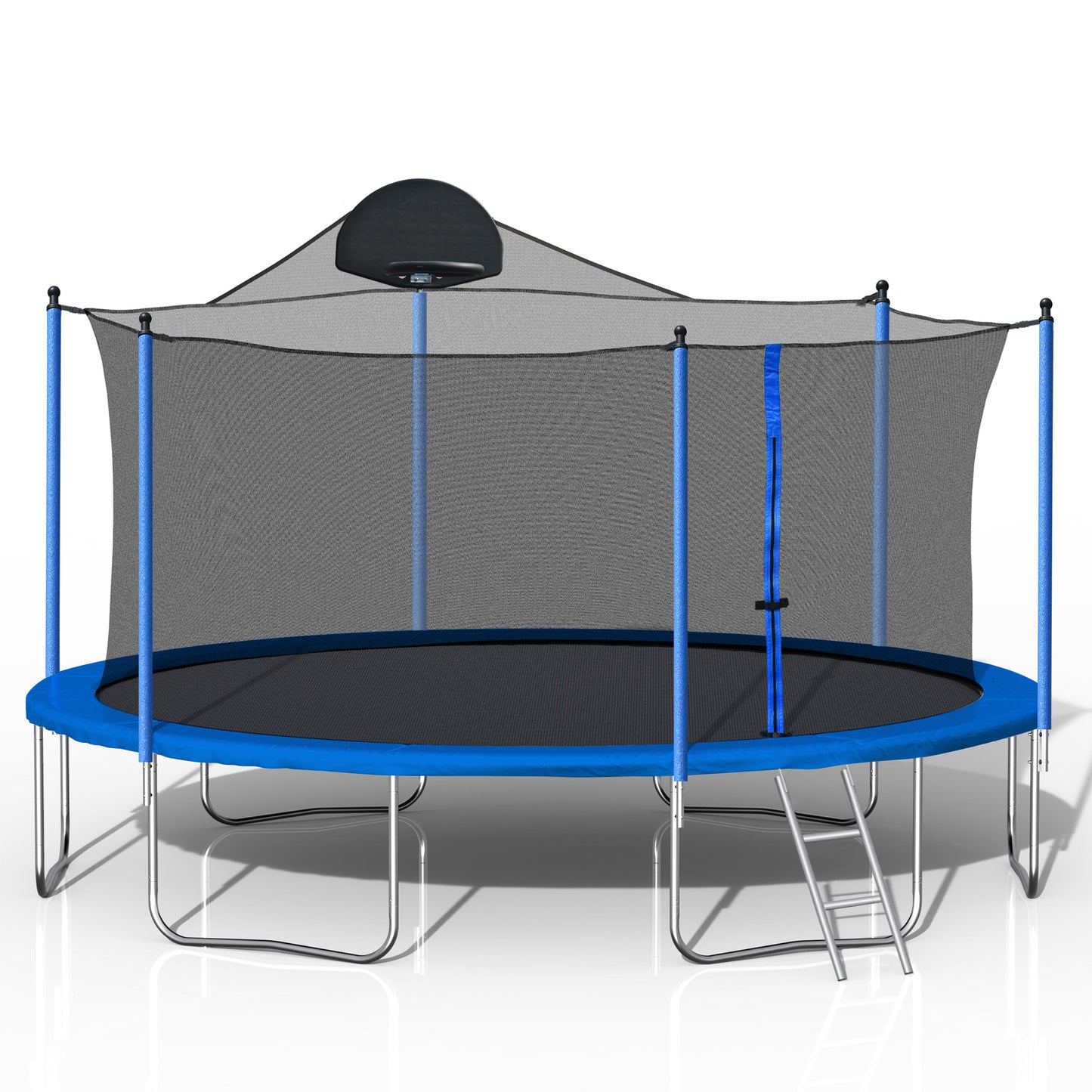 Large Trampoline with Basketball Hoop, SHINPT Ground Trampoline for Adults and Kids, Trampoline Outdoor with Safety Net, Recreational Trampoline with Ladder, Heavy Duty Trampoline Indoor