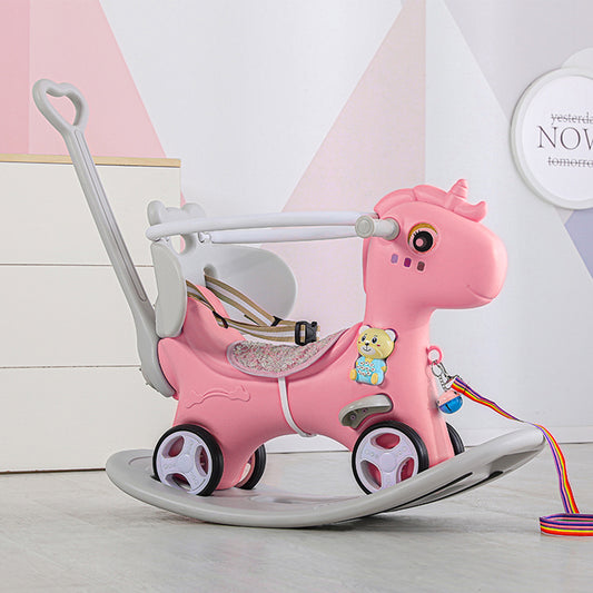 Rocking Horse for 1 Year Old, SHINPT Toddler Rocking Toy with Push Handle, Baby Ride On Toy for Toddlers 1-3, Kids Ride On Horse Indoor, Baby Rocker Toy for Birthday Gift, Blue/Pink Rocking Horse