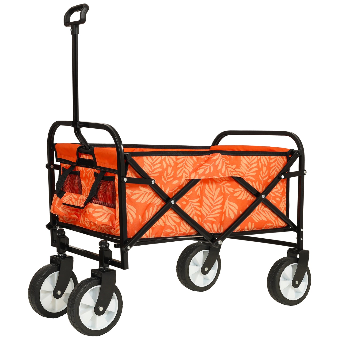 Collapsible Wagon with Wheels, SHINPT Foldable Shopping Cart with Strapping System, Folding Wagon for Camping, Shopping, Sports, Gardeing, Fishing, Grocery Cart with 360 Degree Rotating Wheels