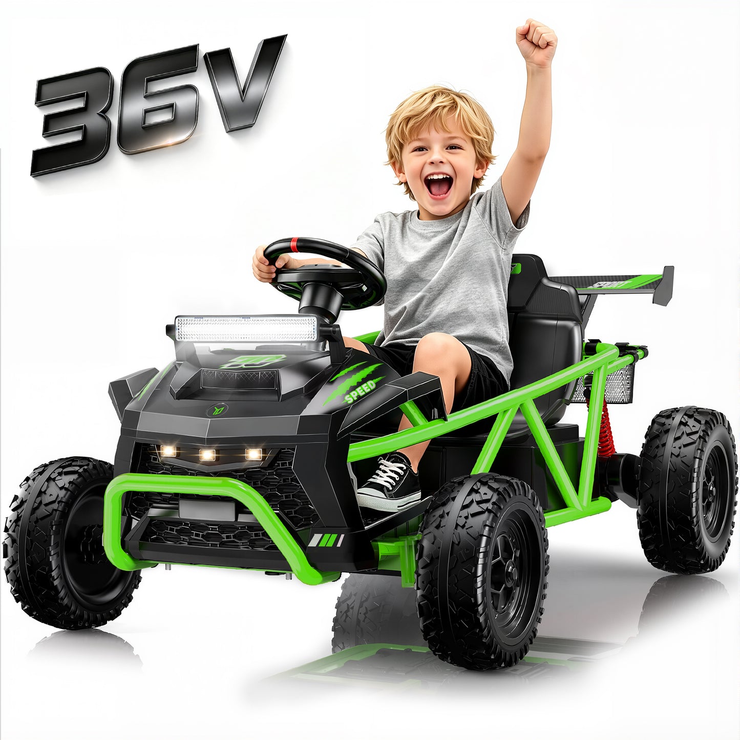 36V Ride on Car for Big Kids Aged 6+, SHINPT Electric Ride on Car with 2x250W Motor, Powered Ride on Toys with Rear Wheel Spring Suspension, Bluetooth, Music, Kids Electric Vehicle for Gift