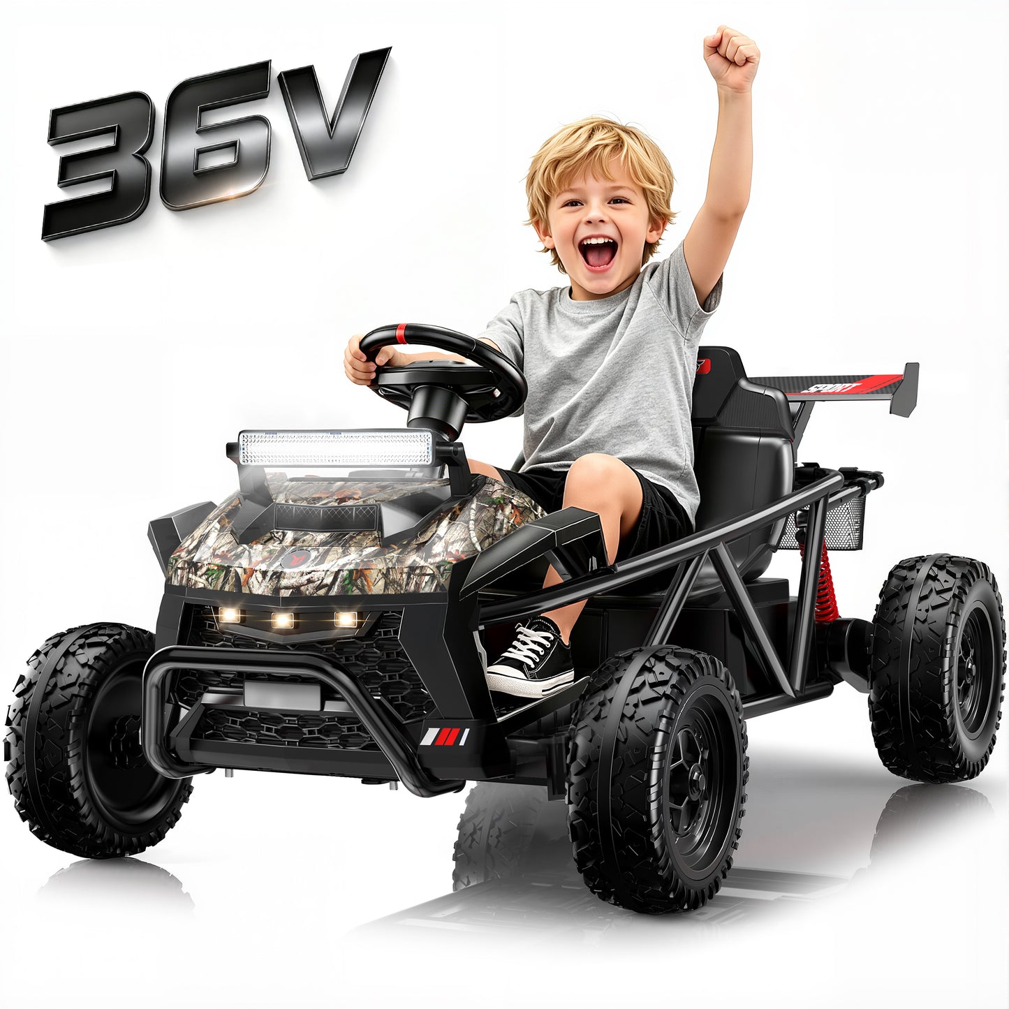 36V Ride on Car for Big Kids Aged 6+, SHINPT Electric Ride on Car with 2x250W Motor, Powered Ride on Toys with Rear Wheel Spring Suspension, Bluetooth, Music, Kids Electric Vehicle for Gift