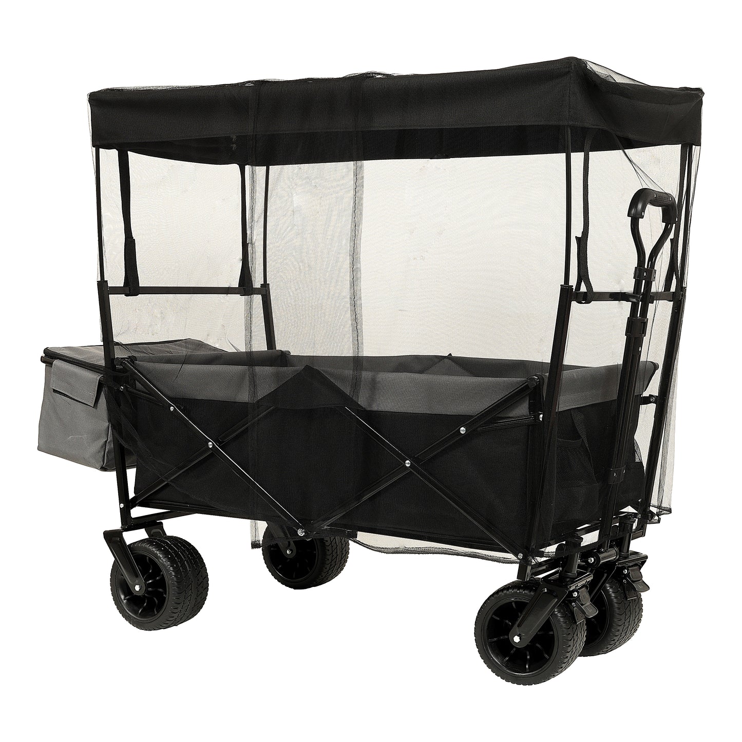 Collapsible Foldable Extended Wagon with Canopy, SHINPT Folding Wagon Cart with 480lbs Weight Capacity, Heavy Duty Wagon with Big All-Terrain Beach Wheels, Outdoor Utility Cart for Camping, Sports