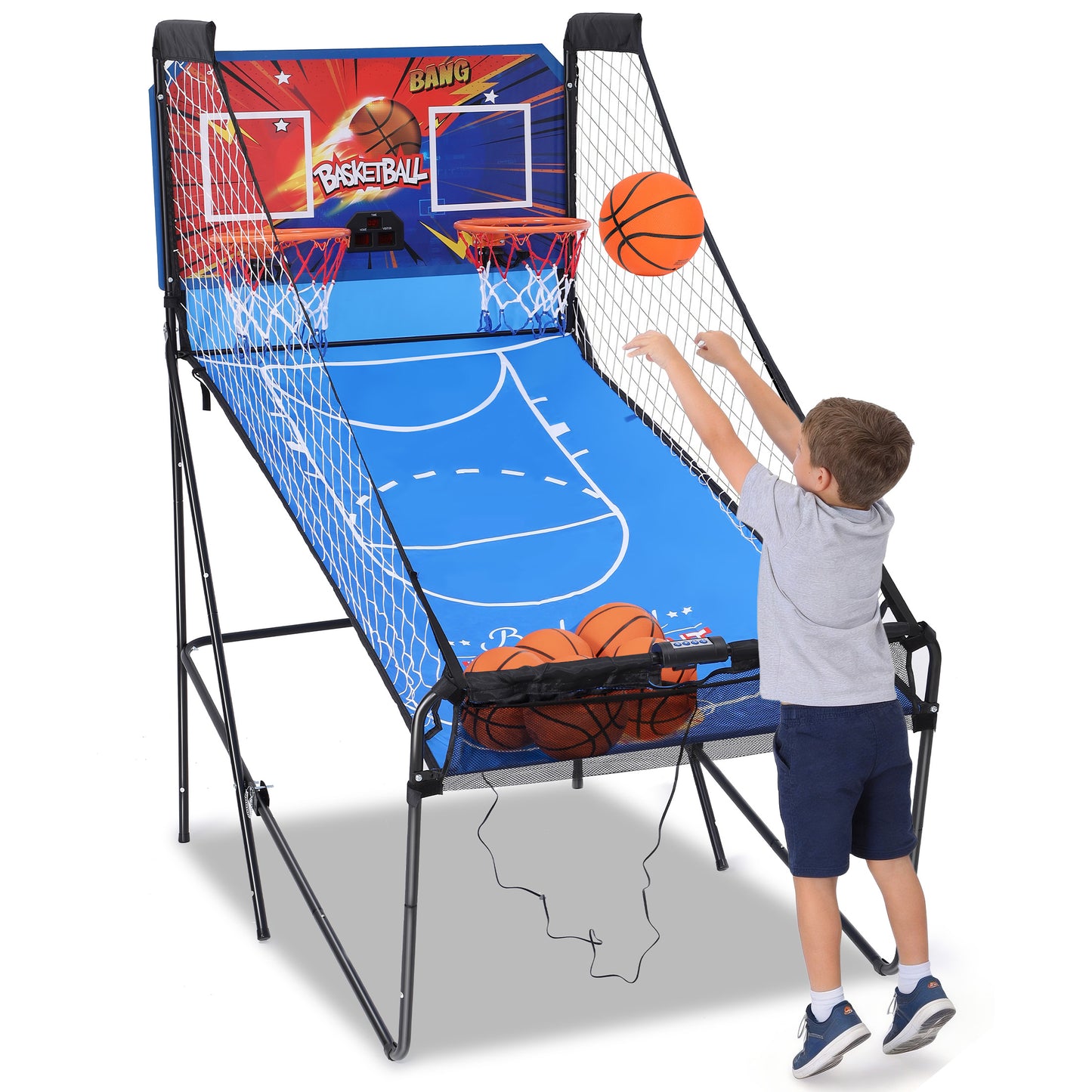 Fodable Arcade Basketball Game for 1-4 Players, SHINPT Dual Shoot Basketball Arcade with 8 Game Modes, 6 Balls, Indoor Basketball Game 39"×72", Arcade Basketball with LED Scoreboard for Kids & Adults