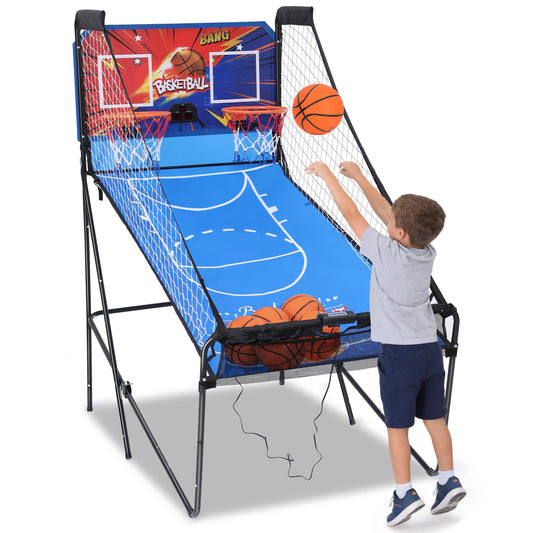 Fodable Arcade Basketball Game for 1-4 Players, SHINPT Dual Shoot Basketball Arcade with 8 Game Modes, 6 Balls, Indoor Basketball Game 39"×72", Arcade Basketball with LED Scoreboard for Kids & Adults