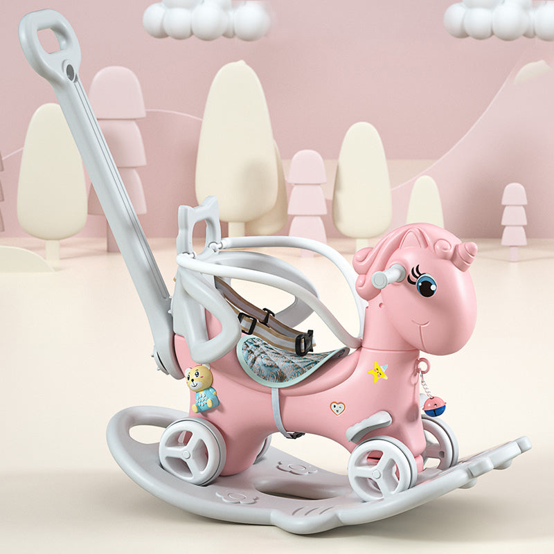Rocking Horse for 1 Year Old, SHINPT Toddler Rocking Toy with Push Handle, Baby Ride On Toy for Toddlers 1-3, Kids Ride On Horse Indoor, Baby Rocker Toy for Birthday Gift, Blue/Pink Rocking Horse