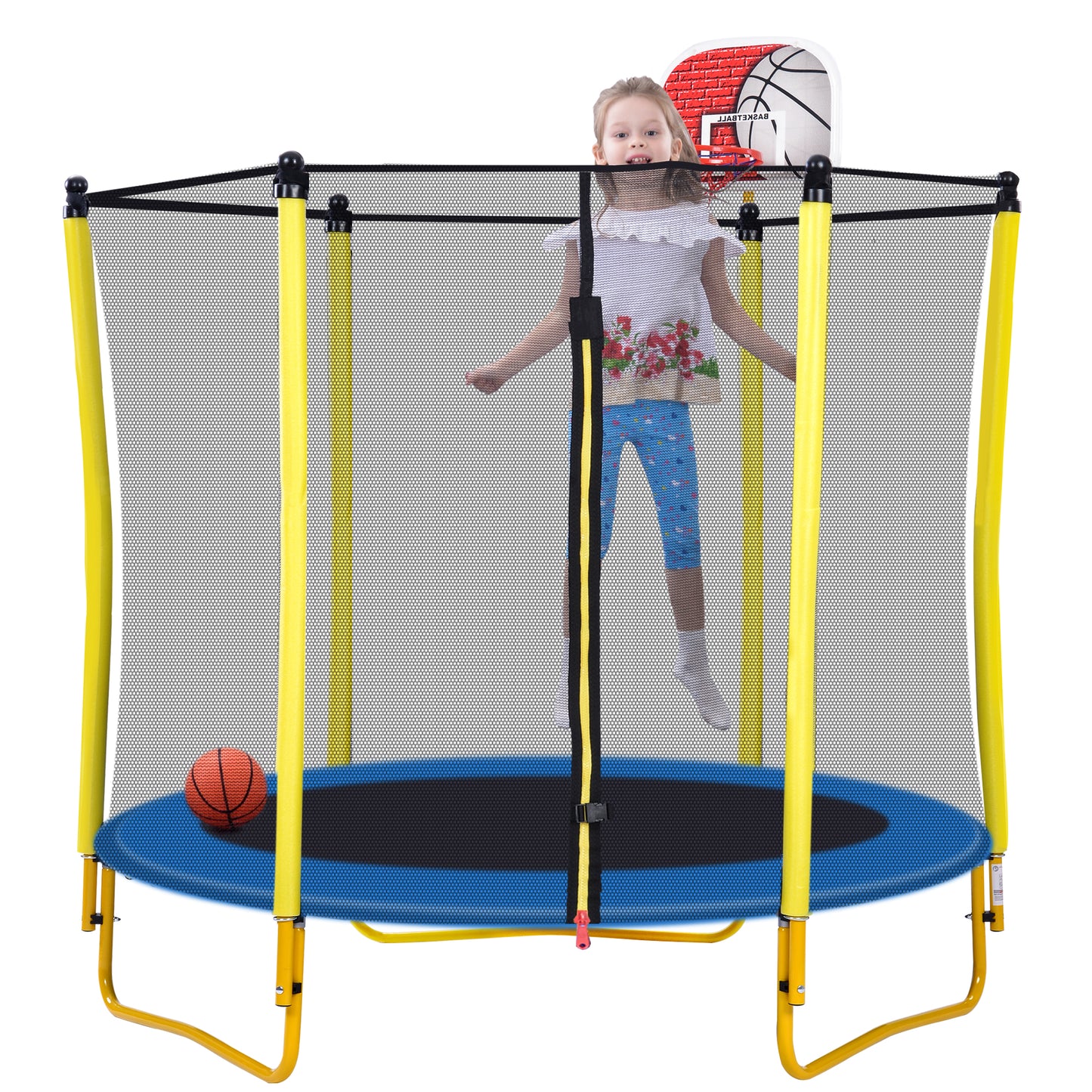 5.5FT Toddler Trampoline for Kids, SHINPT Mini Trampoline for Kids, 65" Outdoor/Indoor Trampoline with Enclosure Net, Recreational Trampoline for Patio, Backyard, Garden, Lawn, Yard