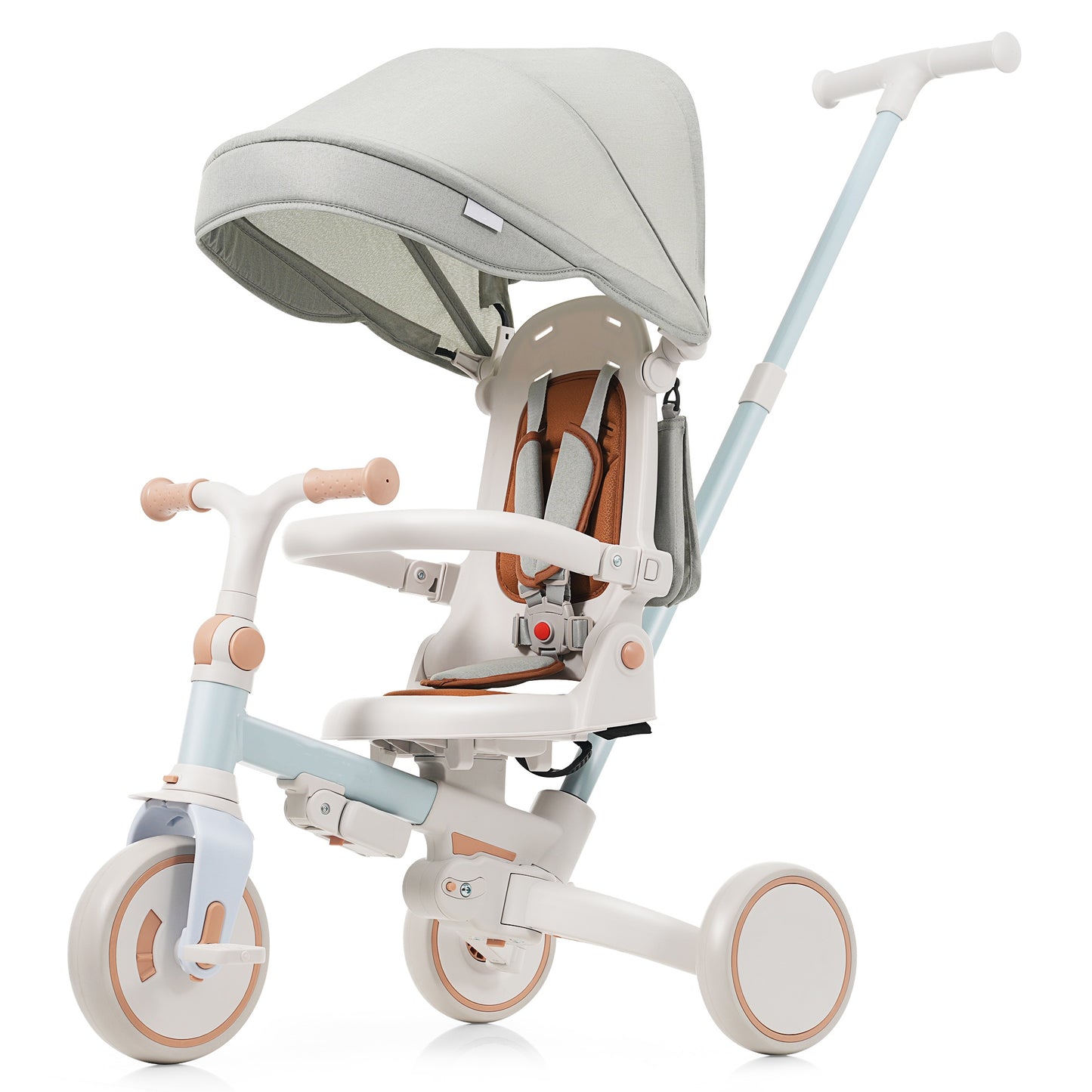 7 in 1 Tricycle for Toddlers 1-6, SHINPT Foldable Push Bike with Removable and Adjustable Handle, Kids Tricycle with Removable Pedal, Toddler Bike with Canopy and Guardrail, Toddler Car, Ride-on Toy