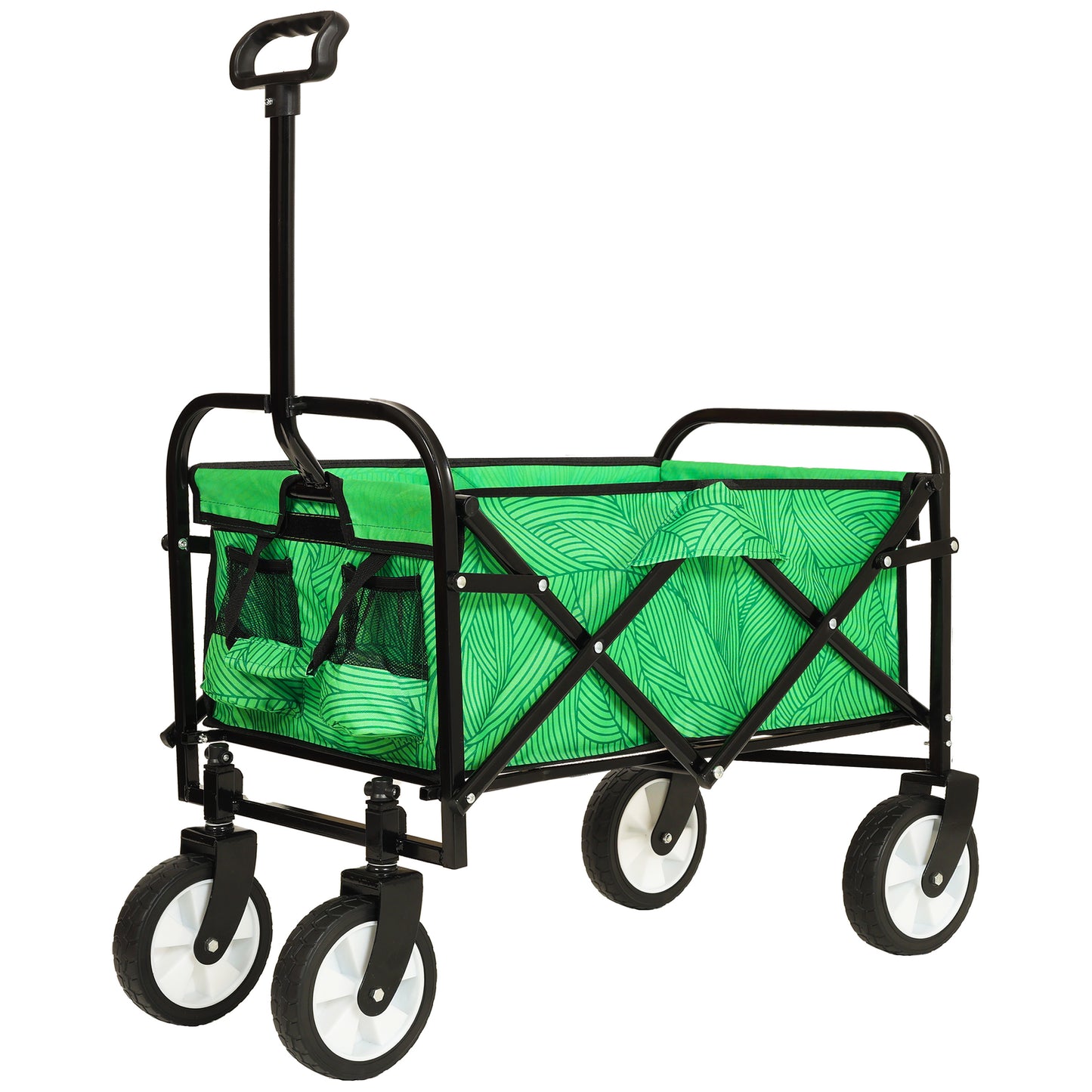 Collapsible Wagon with Wheels, SHINPT Foldable Shopping Cart with Strapping System, Folding Wagon for Camping, Shopping, Sports, Gardeing, Fishing, Grocery Cart with 360 Degree Rotating Wheels
