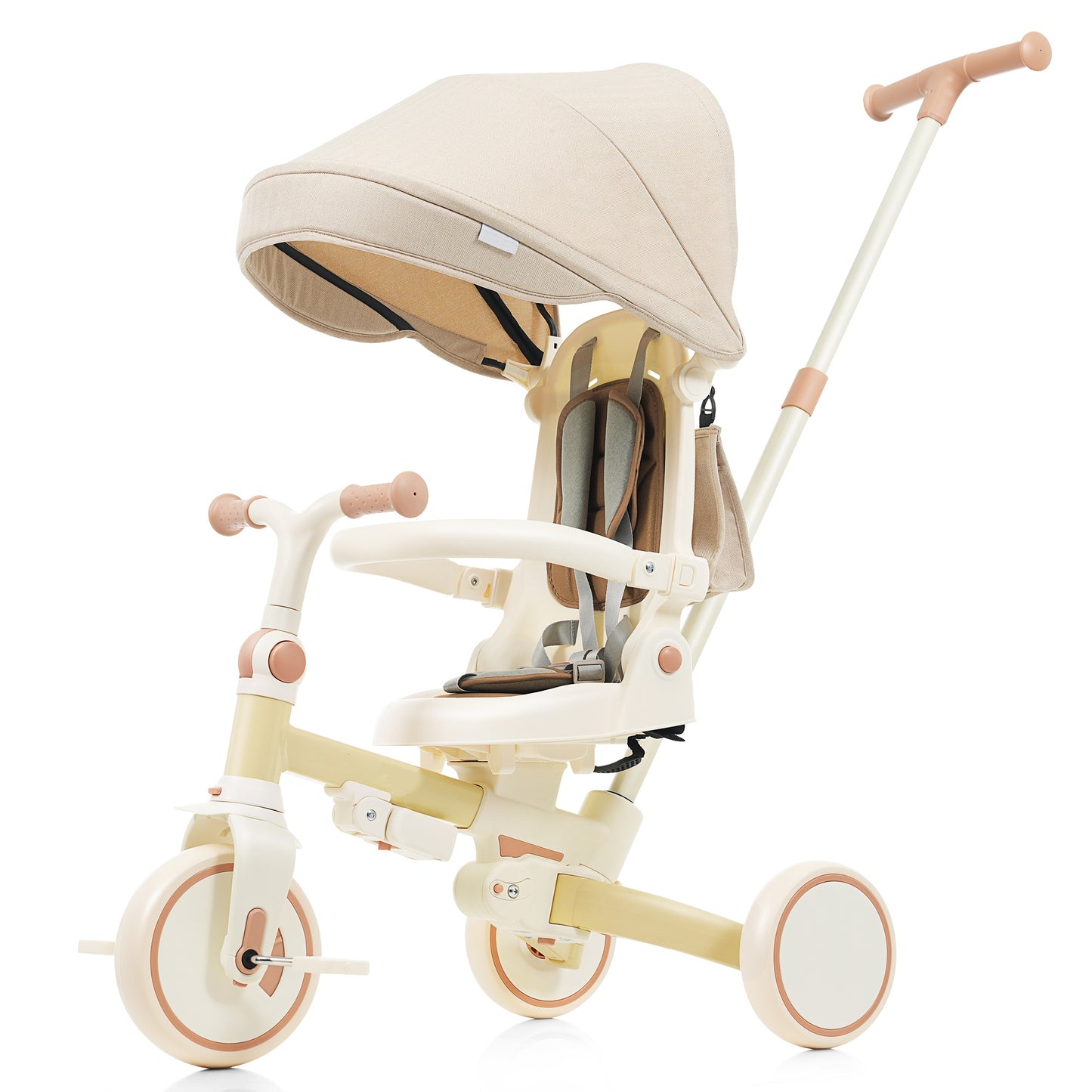 7 in 1 Tricycle for Toddlers 1-6, SHINPT Foldable Push Bike with Removable and Adjustable Handle, Kids Tricycle with Removable Pedal, Toddler Bike with Canopy and Guardrail, Toddler Car, Ride-on Toy