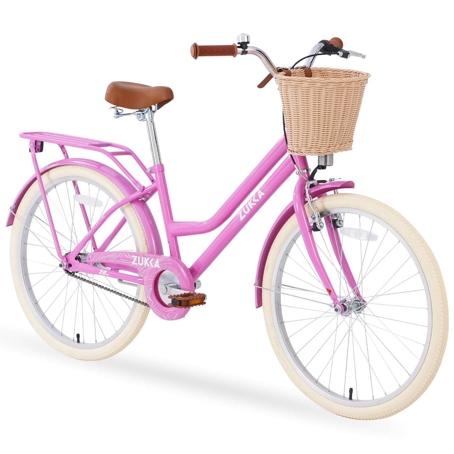 24" Bike for Kids and Adults, SHINPT Bicycle with Basket and Rear Rack, 24in Girls and Boys Bike with Steel Frame, Retrospec Balance Bike for Best Gift, Bicycle for Kids 10+, Multiple Colors