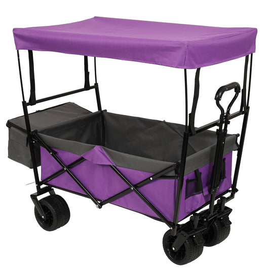 Collapsible Foldable Extended Wagon with Canopy, SHINPT Folding Wagon Cart with 480lbs Weight Capacity, Heavy Duty Wagon with Big All-Terrain Beach Wheels, Outdoor Utility Cart for Camping, Sports