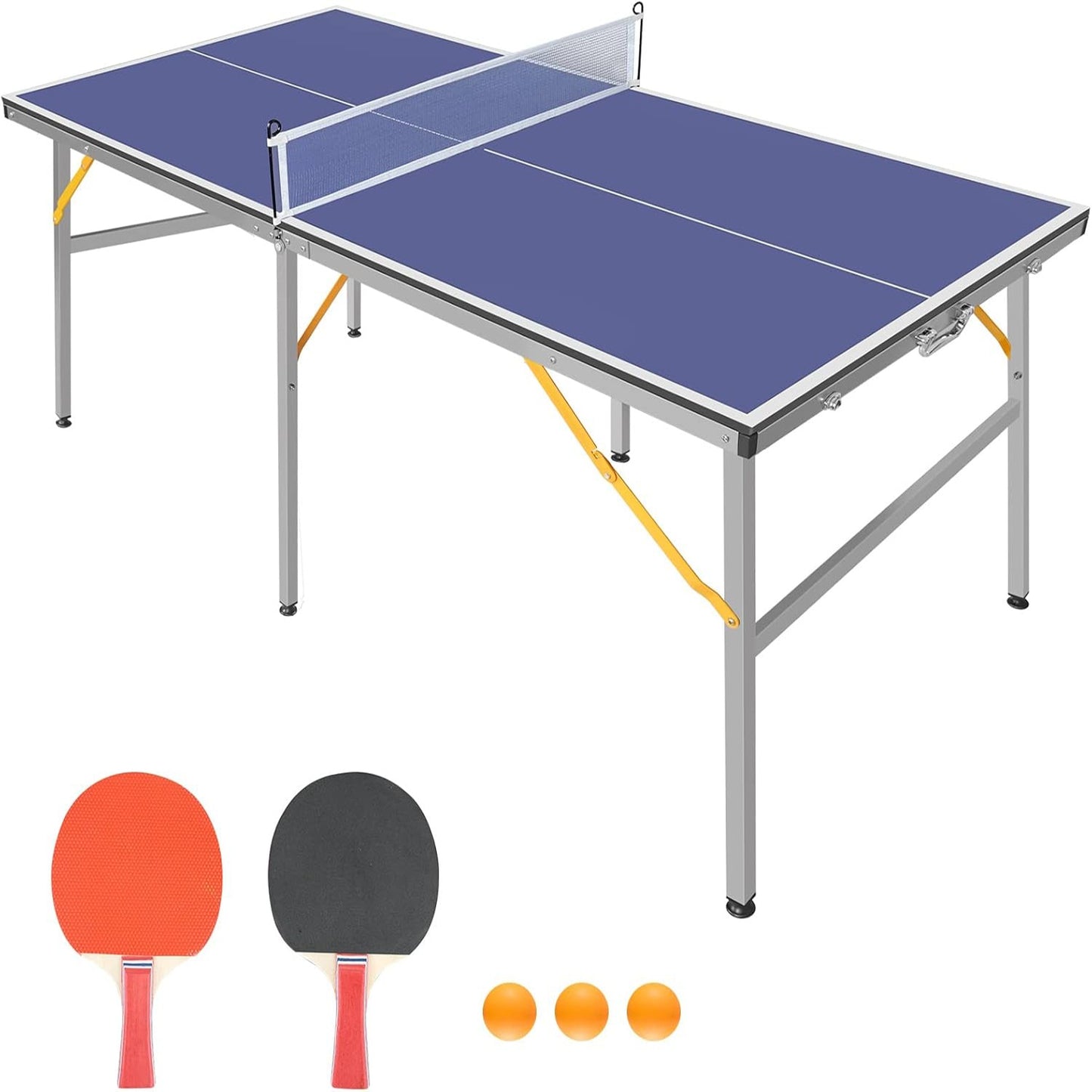 4FT Outdoor Table Tennis Table, SHINPT Mini Ping Pong Table with Net, Foldable Ping Pong Table with 2 Paddles and 3 Balls, Folding Game Table for Indoor/Outdoor, Table Game for Adults for Backyard
