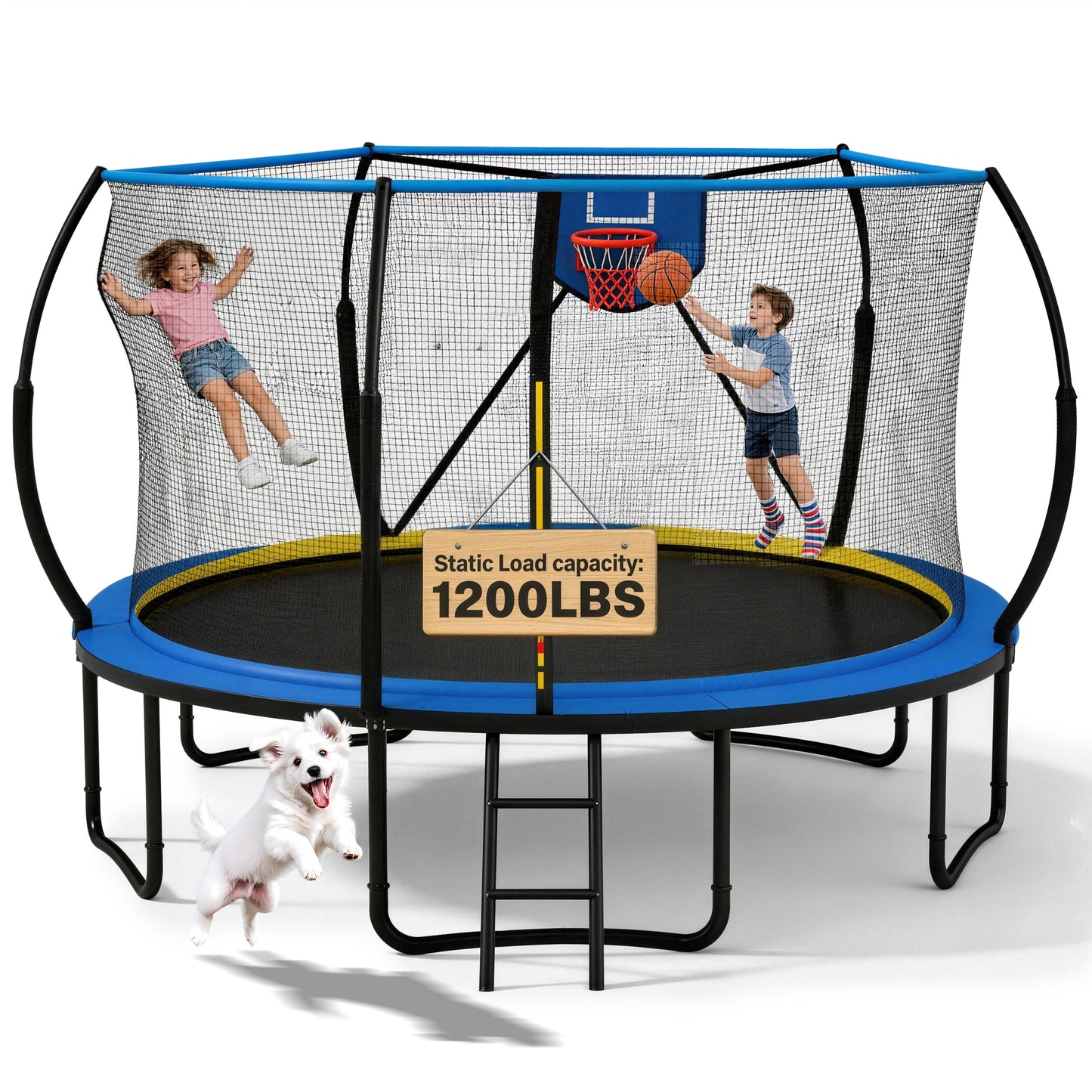 12FT Trampoline for Kids with No-gap Design, SHINPT Outdoor Trampoline with Basketball Hoop, 12FT Kids Trampoline with 1200LBS Capacity, Big Trampoline Outdoor for Backyard, Large Trampoline Outdoor