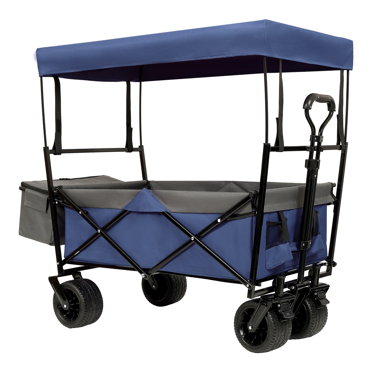 Collapsible Foldable Extended Wagon with Canopy, SHINPT Folding Wagon Cart with 480lbs Weight Capacity, Heavy Duty Wagon with Big All-Terrain Beach Wheels, Outdoor Utility Cart for Camping, Sports