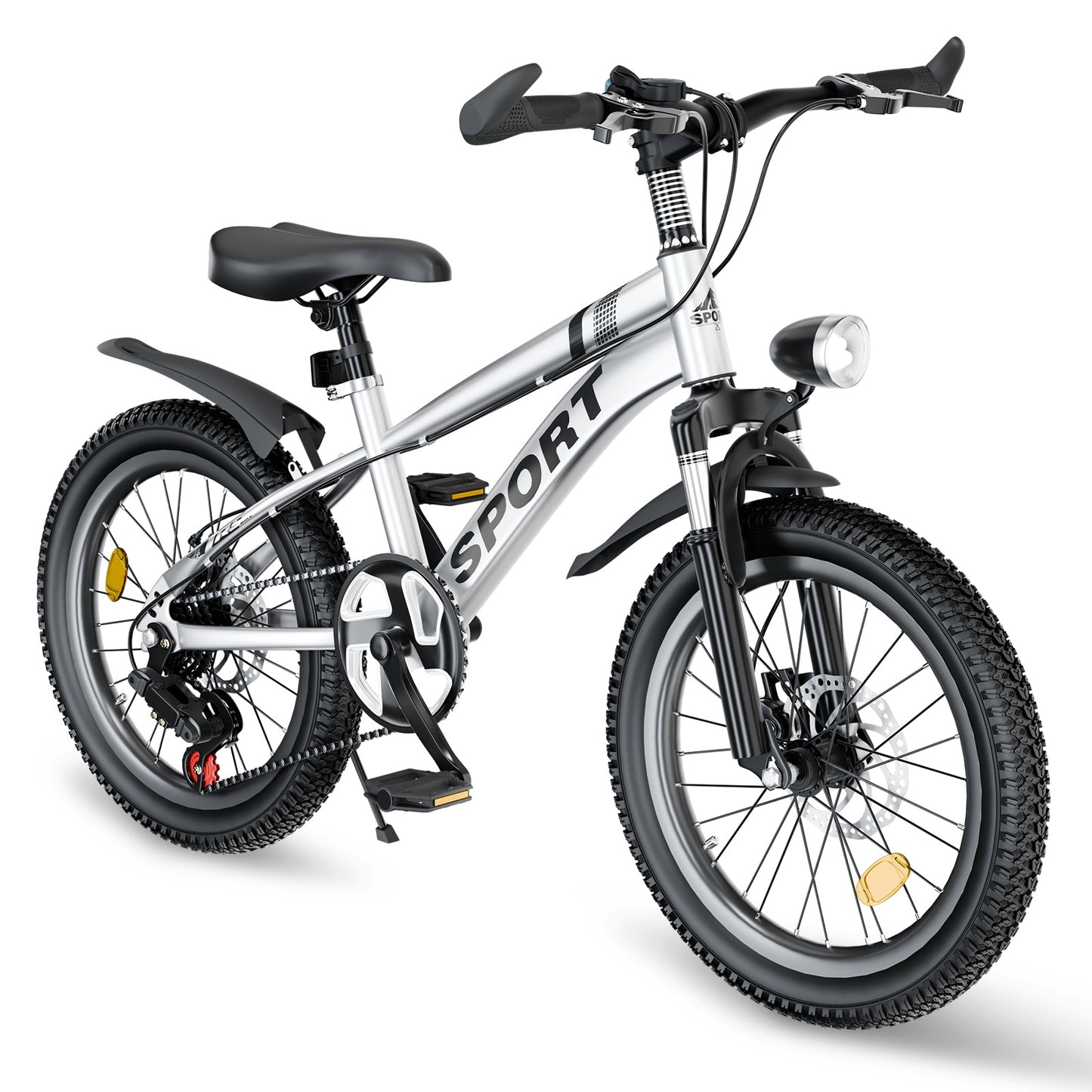 20" Mountain Bike for Kids 7-12, SHINPT Kids Bicycle with LED Light, Toddler Girls and Boys Bike with 7-Speed Gears, Boys 20 inch Bike with Shock Absorber Front Fork, Bike Ages 7-12, Pink, Silver