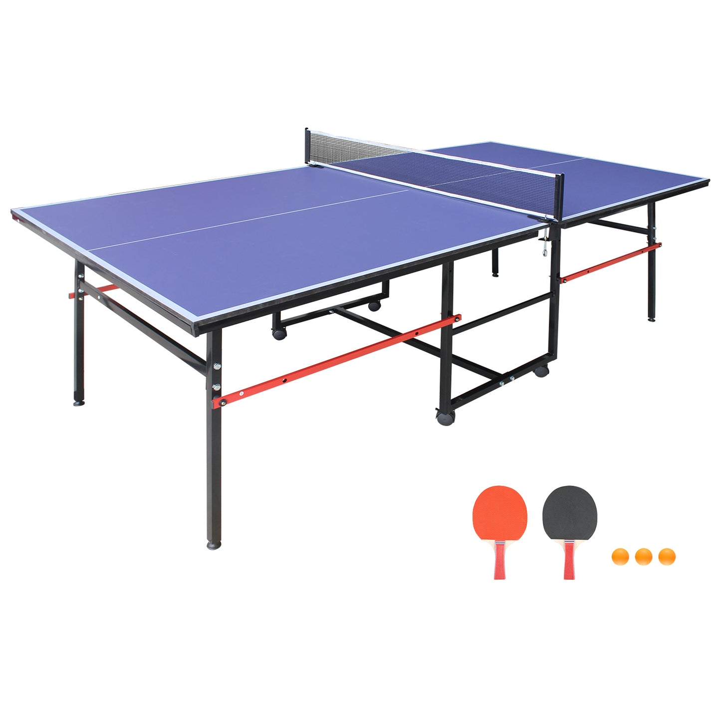 8FT Mid-Size Table Tennis Table, SHINPT Outdoor Table Tennis Table with 2 Table Tennis Paddles and 3 Balls, Foldable Ping Pong Table for Game room, Apartment, Office, Outside Games for Adults, Family