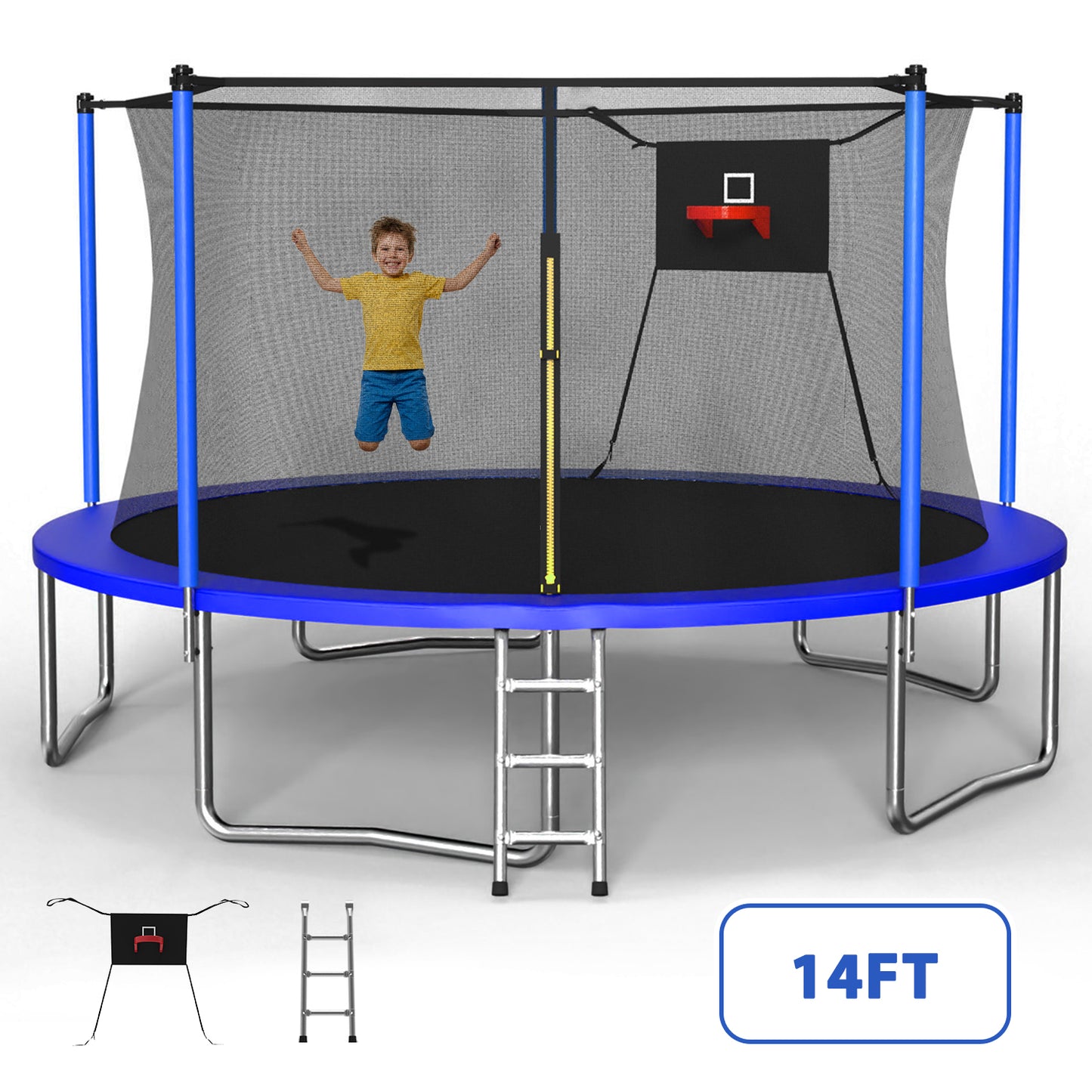 SHINPT 14ft Outdoor Trampoline for Kids, Big Trampoline with Basketball Hoop and Ladder, Heavy Duty Trampoline with Net Meets ASTM Standard, Backyard Trampoline for Adult, Large Trampoline for Gift
