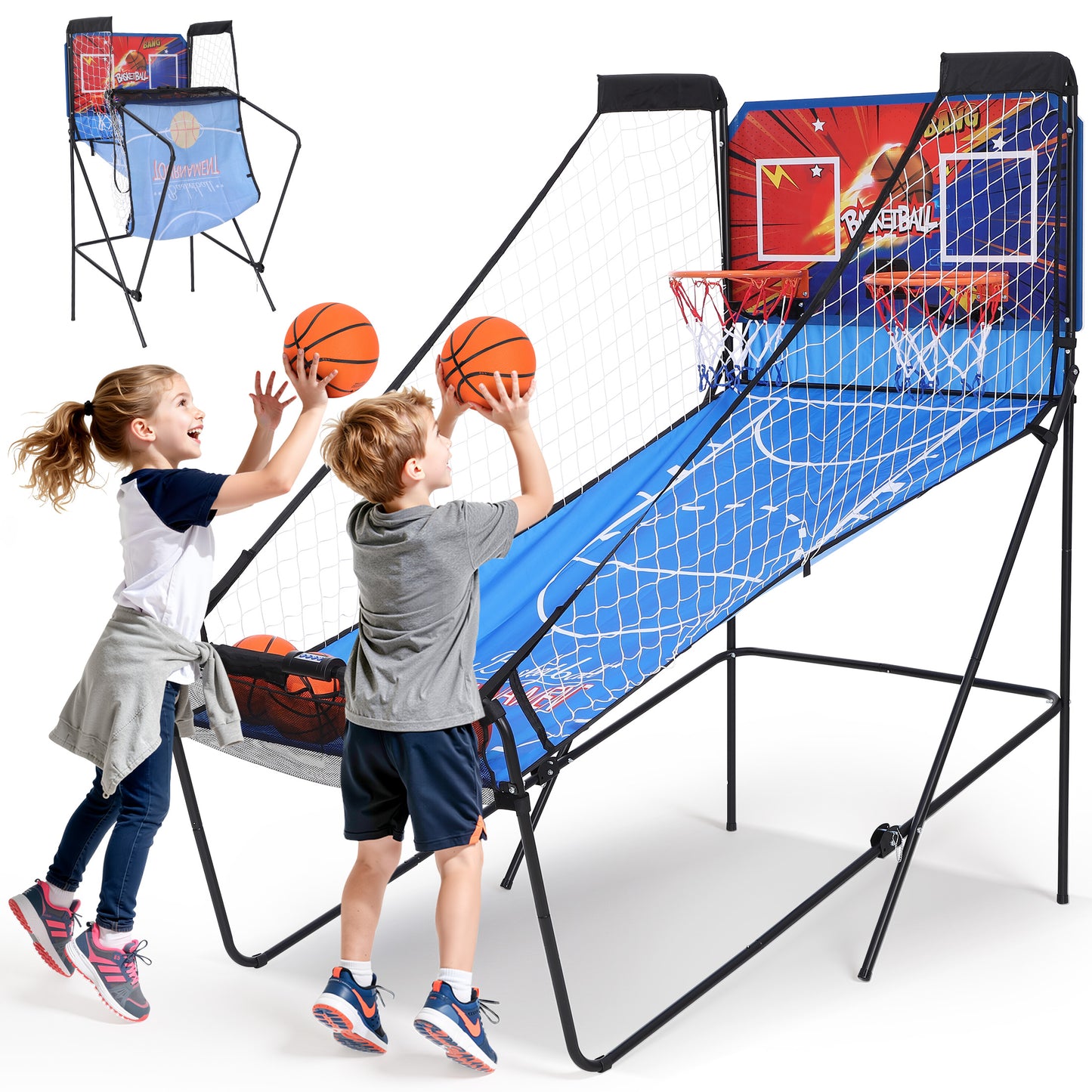 Arcade Basketball Game Dual Shoot, SHINPT Indoor Basketball Game for Kids and Adults, Arcade Basketball Hoop with Steel Frame and Backboard, Basketball Arcade Game for Gameroom with 6 Basketballs