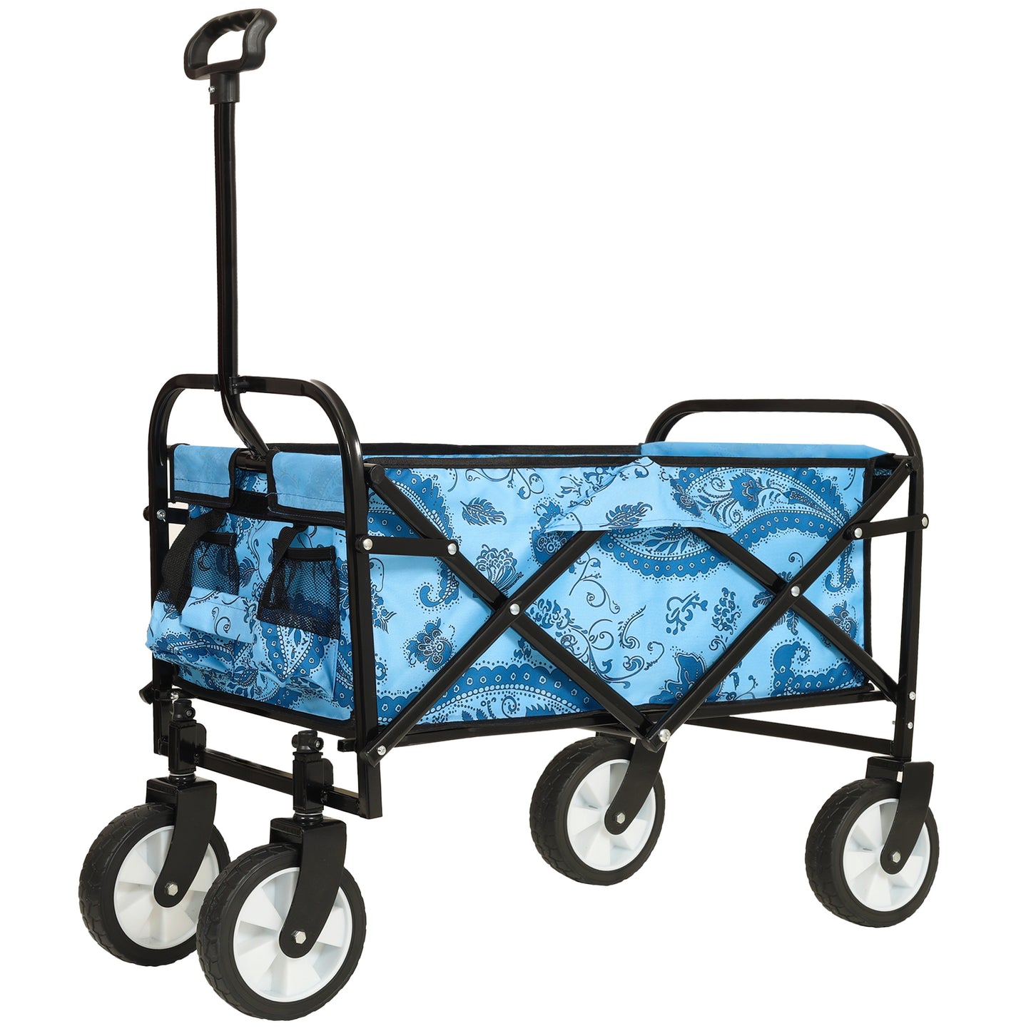Collapsible Wagon with Wheels, SHINPT Foldable Shopping Cart with Strapping System, Folding Wagon for Camping, Shopping, Sports, Gardeing, Fishing, Grocery Cart with 360 Degree Rotating Wheels