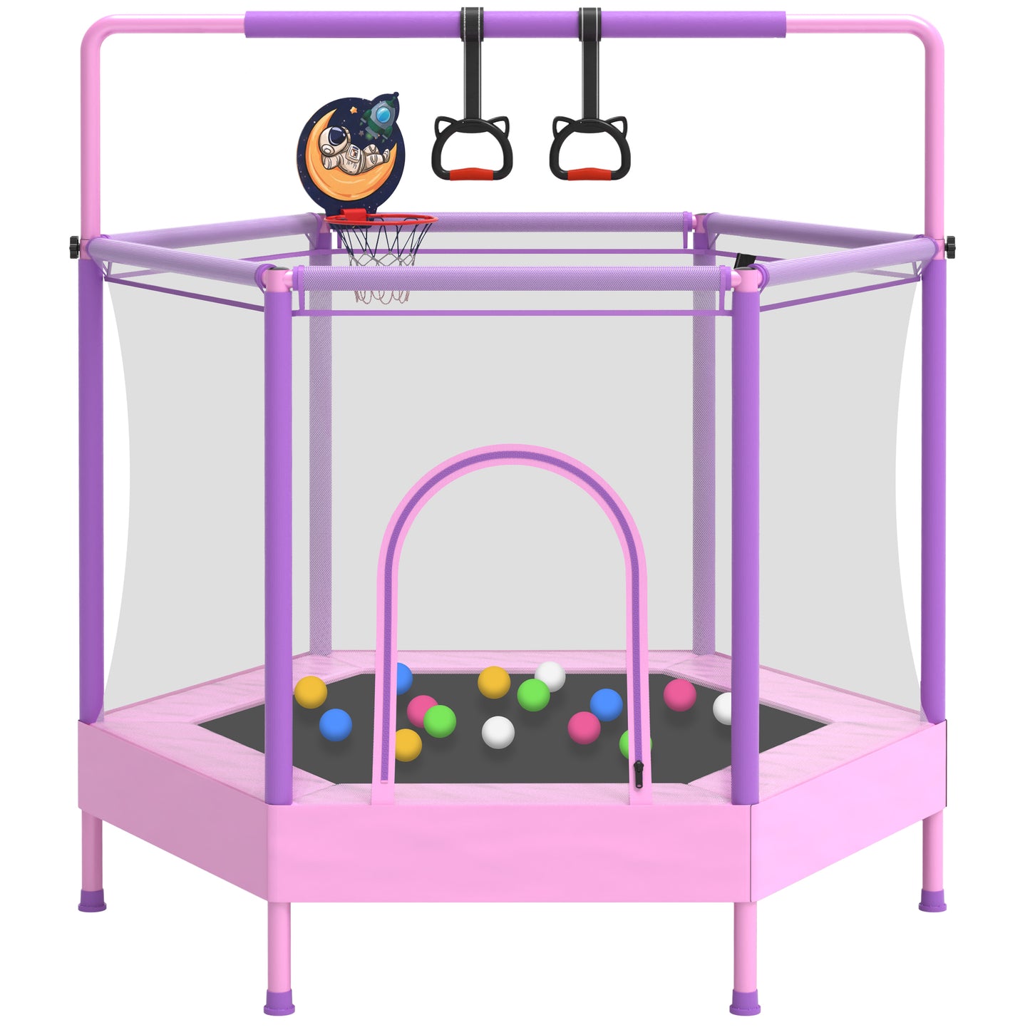 60" Mini Trampoline for Kids with Enclosure, Shinpt Indoor & Outdoor Toddler Trampoline, Upgrade Full Anti-Rust Tube with Adjustable Gymnastics Bars, Small Trampoline for Boys & Girls