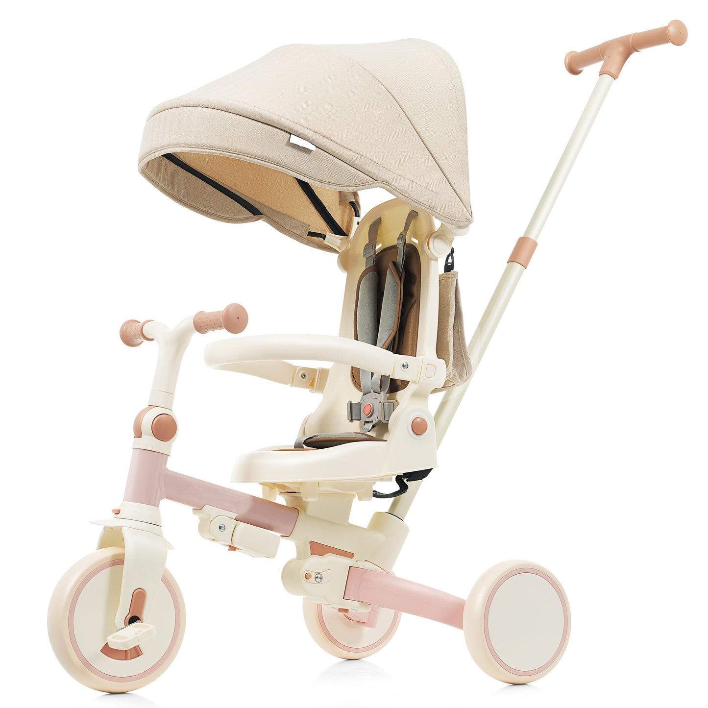 7 in 1 Tricycle for Toddlers 1-6, SHINPT Foldable Push Bike with Removable and Adjustable Handle, Kids Tricycle with Removable Pedal, Toddler Bike with Canopy and Guardrail, Toddler Car, Ride-on Toy