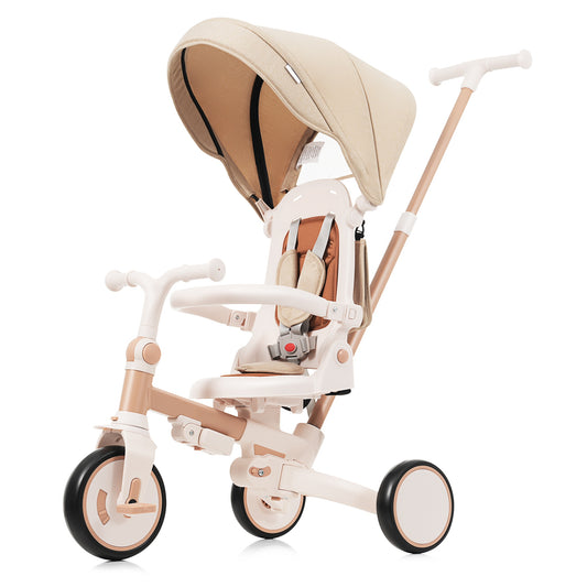 7 in 1 Tricycle for Toddlers 1-6, SHINPT Foldable Push Bike with Removable and Adjustable Handle, Kids Tricycle with Removable Pedal, Toddler Bike with Canopy and Guardrail, Toddler Car, Ride-on Toy