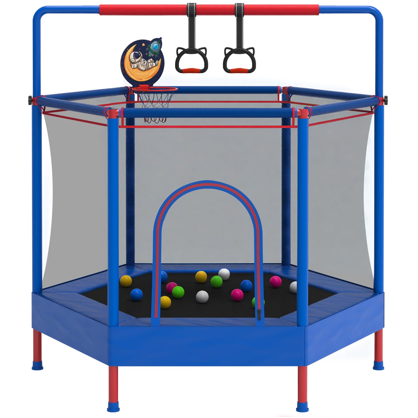 60" Mini Trampoline for Kids with Enclosure, Shinpt Indoor & Outdoor Toddler Trampoline, Upgrade Full Anti-Rust Tube with Adjustable Gymnastics Bars, Small Trampoline for Boys & Girls