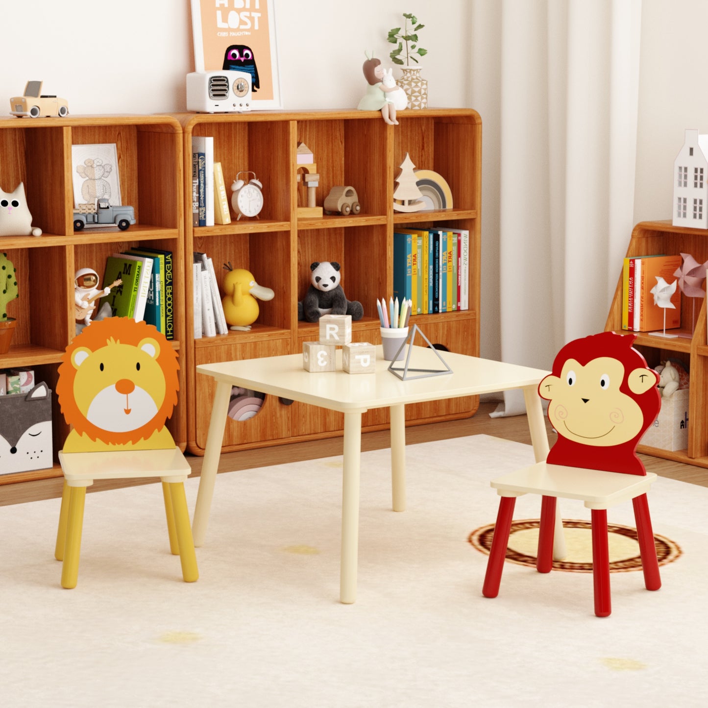 Table and 2 Chairs for Kids 2-5, SHINPT Baby Table and Chair Set, 3 Pieces Toddler Play Table, Kids Art Table and Chair Set for Game Room, Children's Room, Wooden Activity Play Table Set for Gift