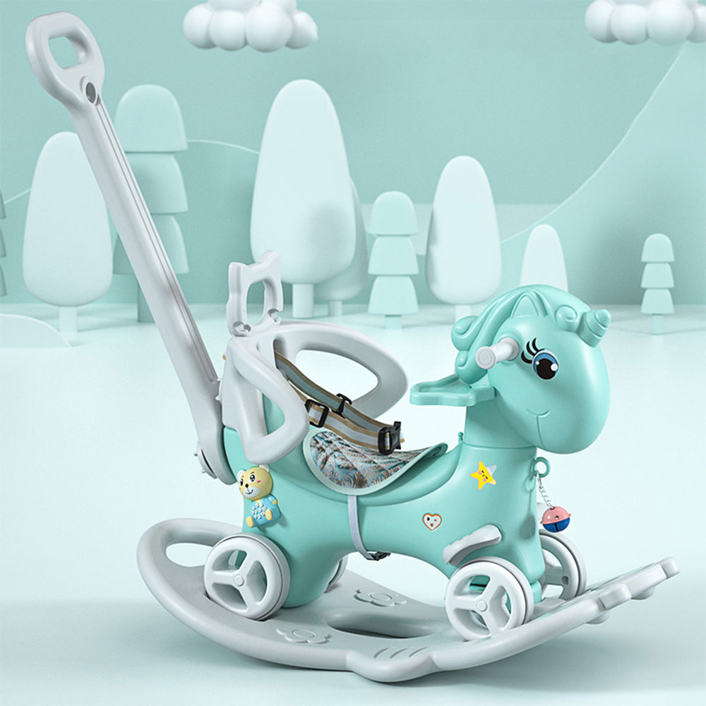 Rocking Horse for 1 Year Old, SHINPT Toddler Rocking Toy with Push Handle, Baby Ride On Toy for Toddlers 1-3, Kids Ride On Horse Indoor, Baby Rocker Toy for Birthday Gift, Blue/Pink Rocking Horse