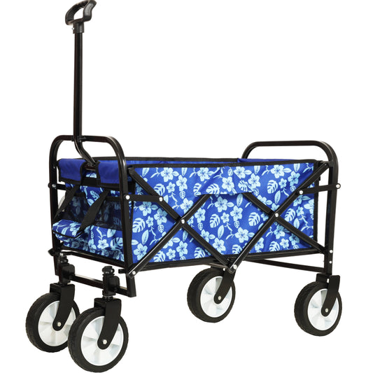 Collapsible Wagon with Wheels, SHINPT Foldable Shopping Cart with Strapping System, Folding Wagon for Camping, Shopping, Sports, Gardeing, Fishing, Grocery Cart with 360 Degree Rotating Wheels