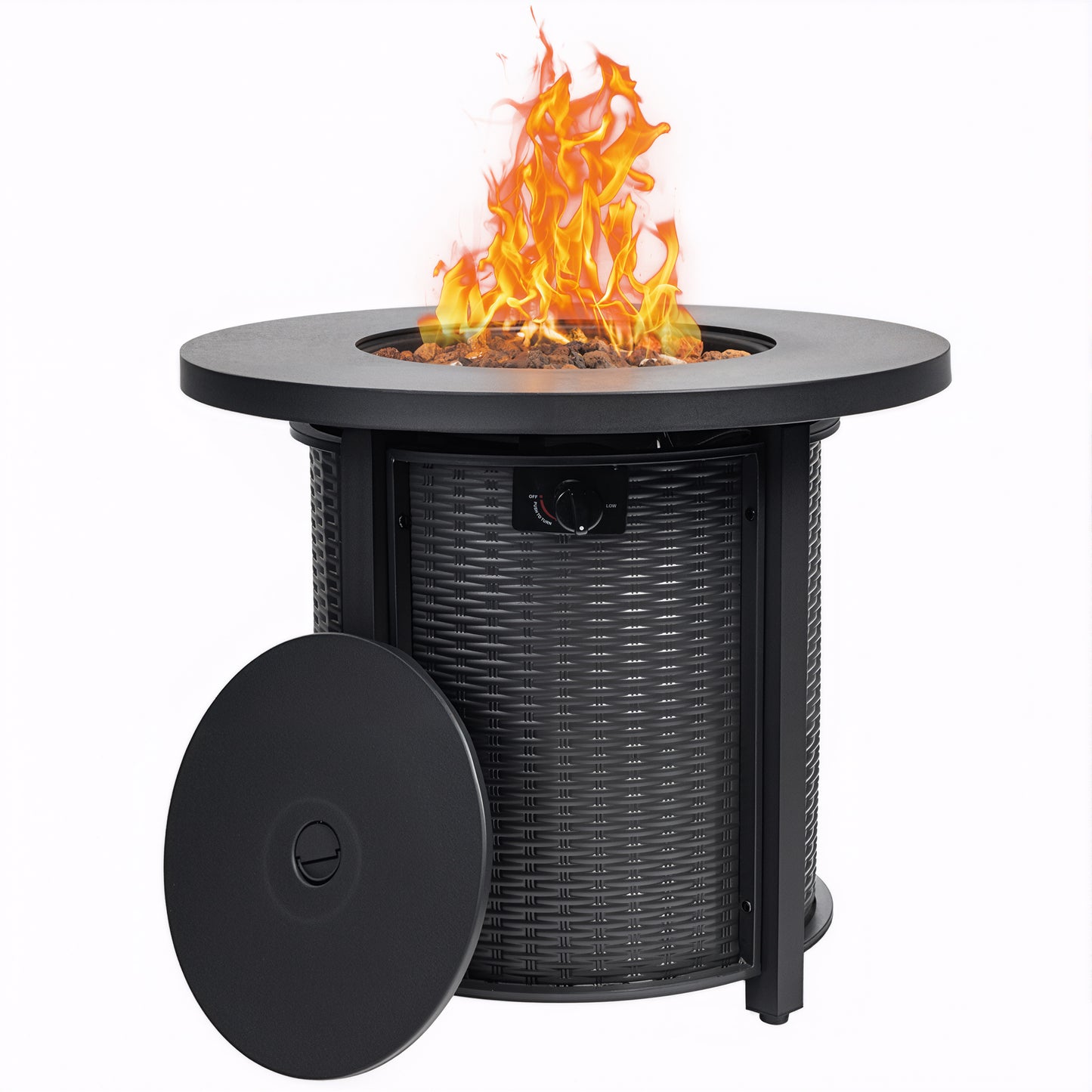 32" Propane Fire Pit Table, SHINPT 50000 BTU Outdoor Fire Pit with Lid and Lava Rock, Outdoor Fire Table for Backyard, Garden, Gas Fire Pit for Outside, Patio, Add Ambience to Gatherings