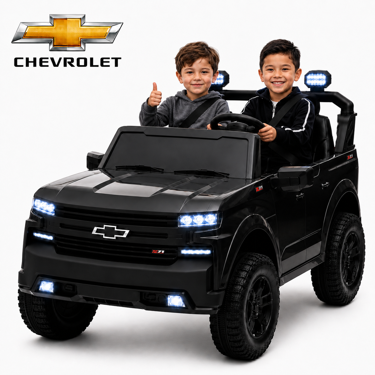 SHINPT 24V Ride on Car, Chevrolet Silverado Licensed, 2 Seater Electric Truck for Kids, Remote Control, 3-Speed, Safety Belt, Bluetooth Music, LED Headlights, Battery Power, Ages 3+, 46.30lbs, Pink