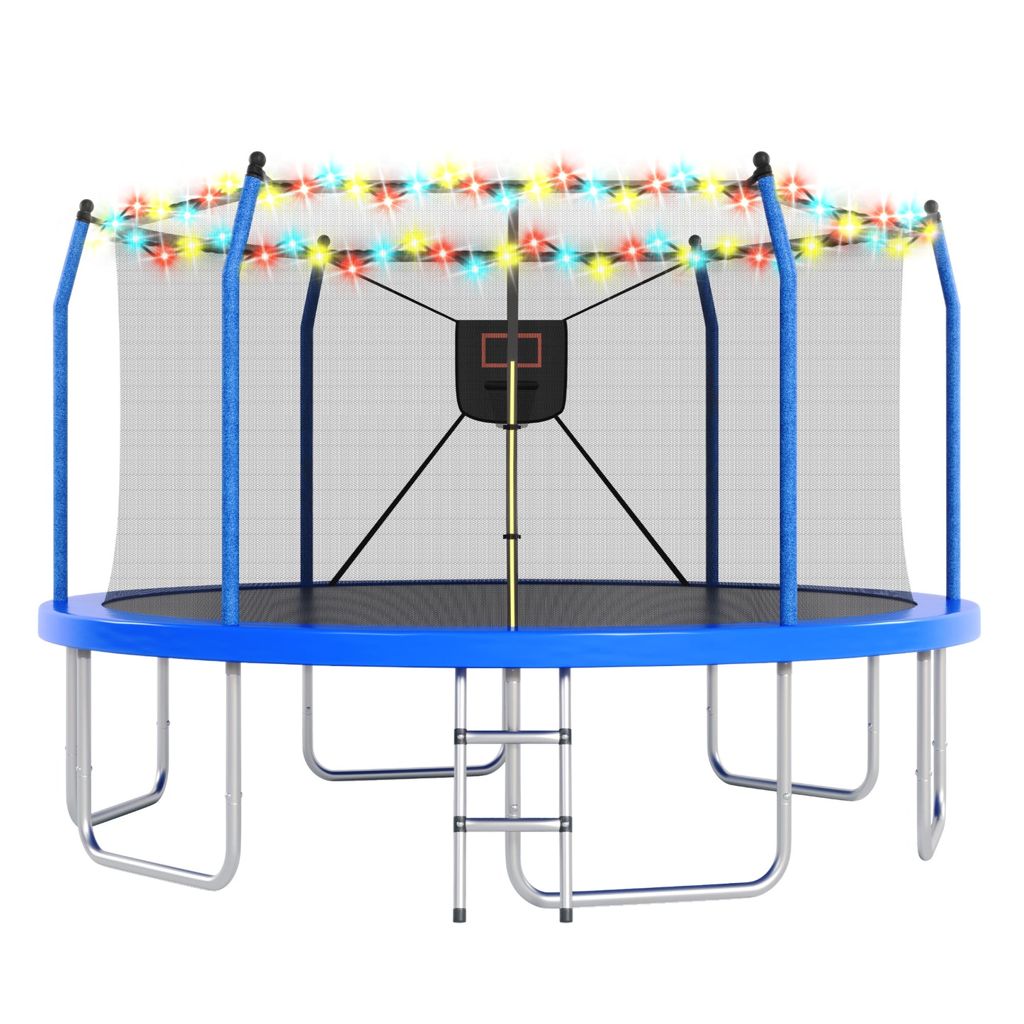14FT Outdoor Recreational Trampoine for Kids and Adults, SHINPT Large Trampoline with Lights and Basketball Hoop, Heavy Duty Trampoline with 1500lbs Capacity, 14FT Big Trampoline for Backyard, Lawn