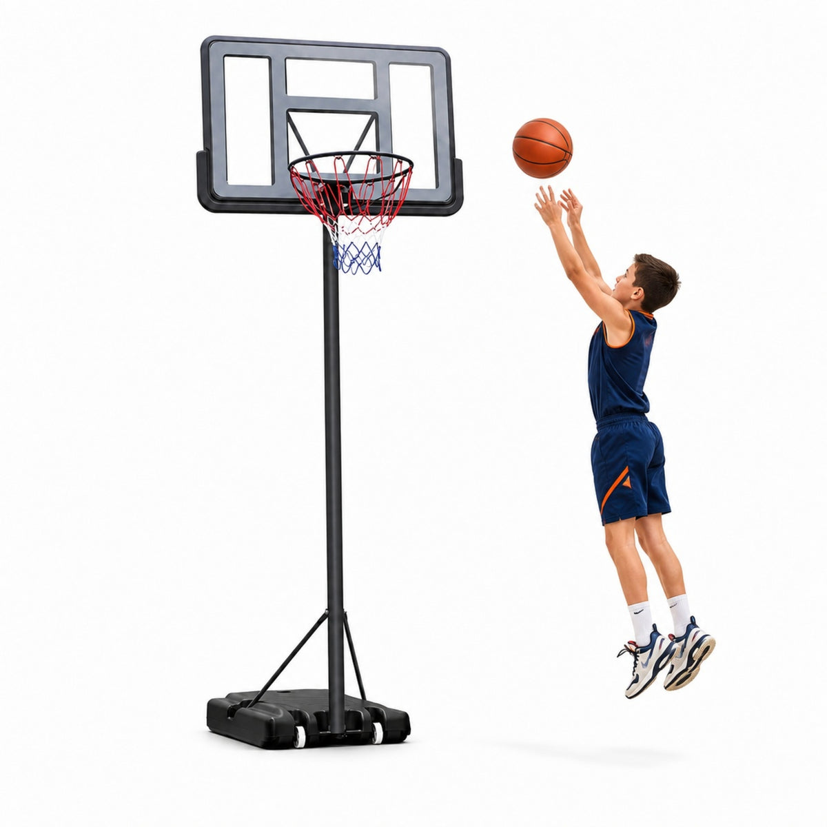 SHINPT 44-Inch Portable Basketball Hoop, 4.8-10 ft Adjustable Height Basketball Hoop with PC Backboard, Wheels and Fillable Base, Suitable for Kids, Teens and Adults, Indoor/Outdoor Play, Black