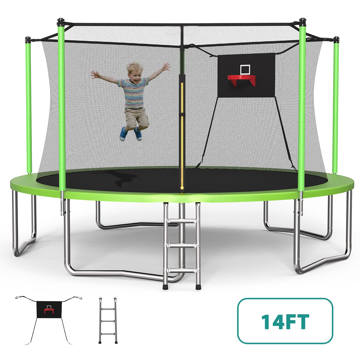 SHINPT 14ft Outdoor Trampoline for Kids, Big Trampoline with Basketball Hoop and Ladder, Heavy Duty Trampoline with Net Meets ASTM Standard, Backyard Trampoline for Adult, Large Trampoline for Gift