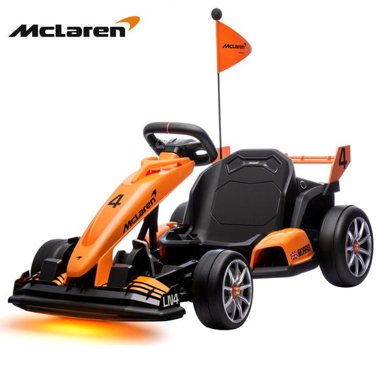 SHINPT McLaren 36V 9Ah Electric Go Kart for Kids Ages 6+, Drift Kart Ride On Car with Adjustable Frame, 2x250W Motor, LED Tail Lights, Foldable Battery Powered Kids Go Cart, 7.5 MPH, Orange