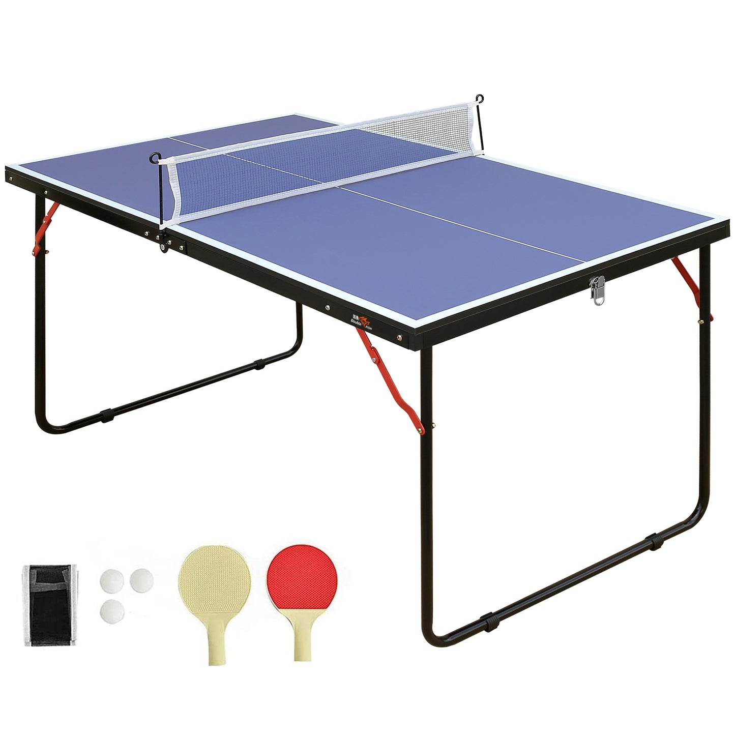 4FT Outdoor Table Tennis Table, SHINPT Mini Ping Pong Table with Net, Foldable Ping Pong Table with 2 Paddles and 3 Balls, Folding Game Table for Indoor/Outdoor, Table Game for Adults for Backyard
