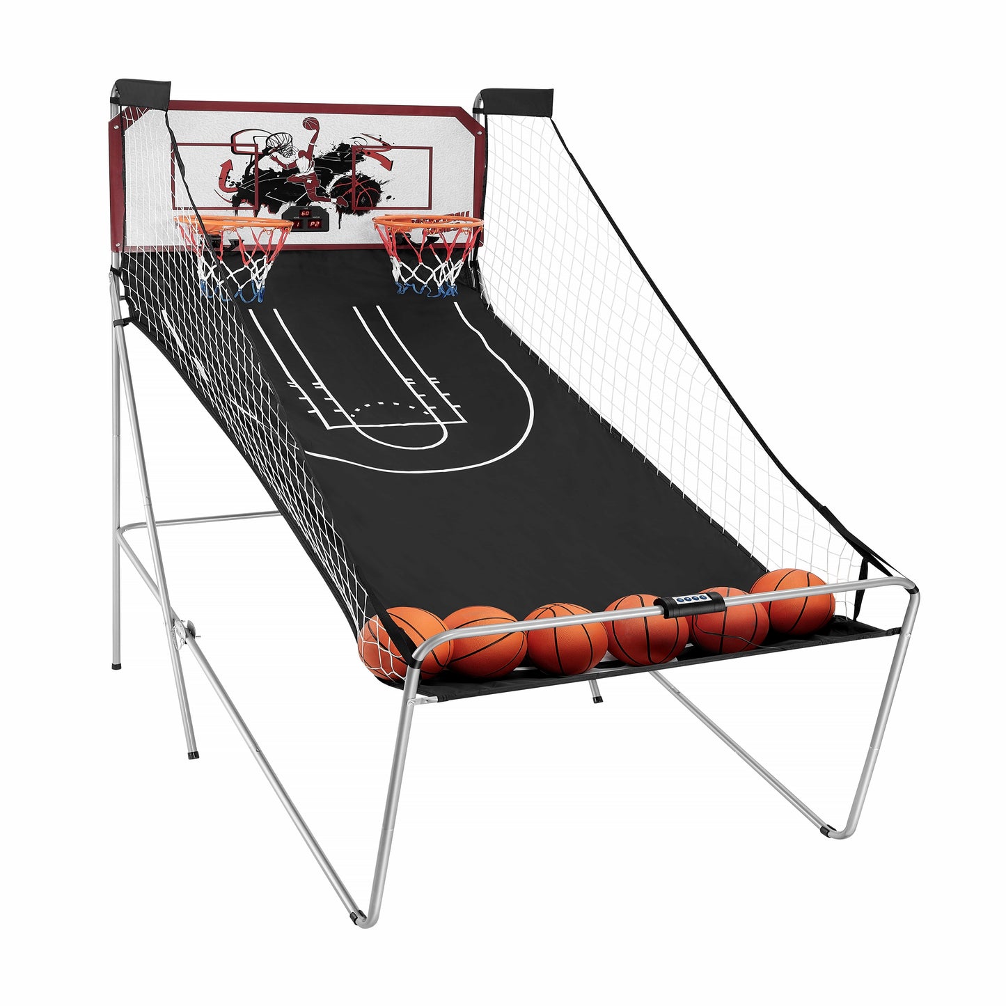 Electronic Basketball Arcade Game, SHINPT 2 Player Indoor Basketball Arcade Game for Kids Adults, Foldable Arcade Basketball with 8 Game Modes,  Electronic Scorer, Basketball Hoop, 6 Balls, Air Pump