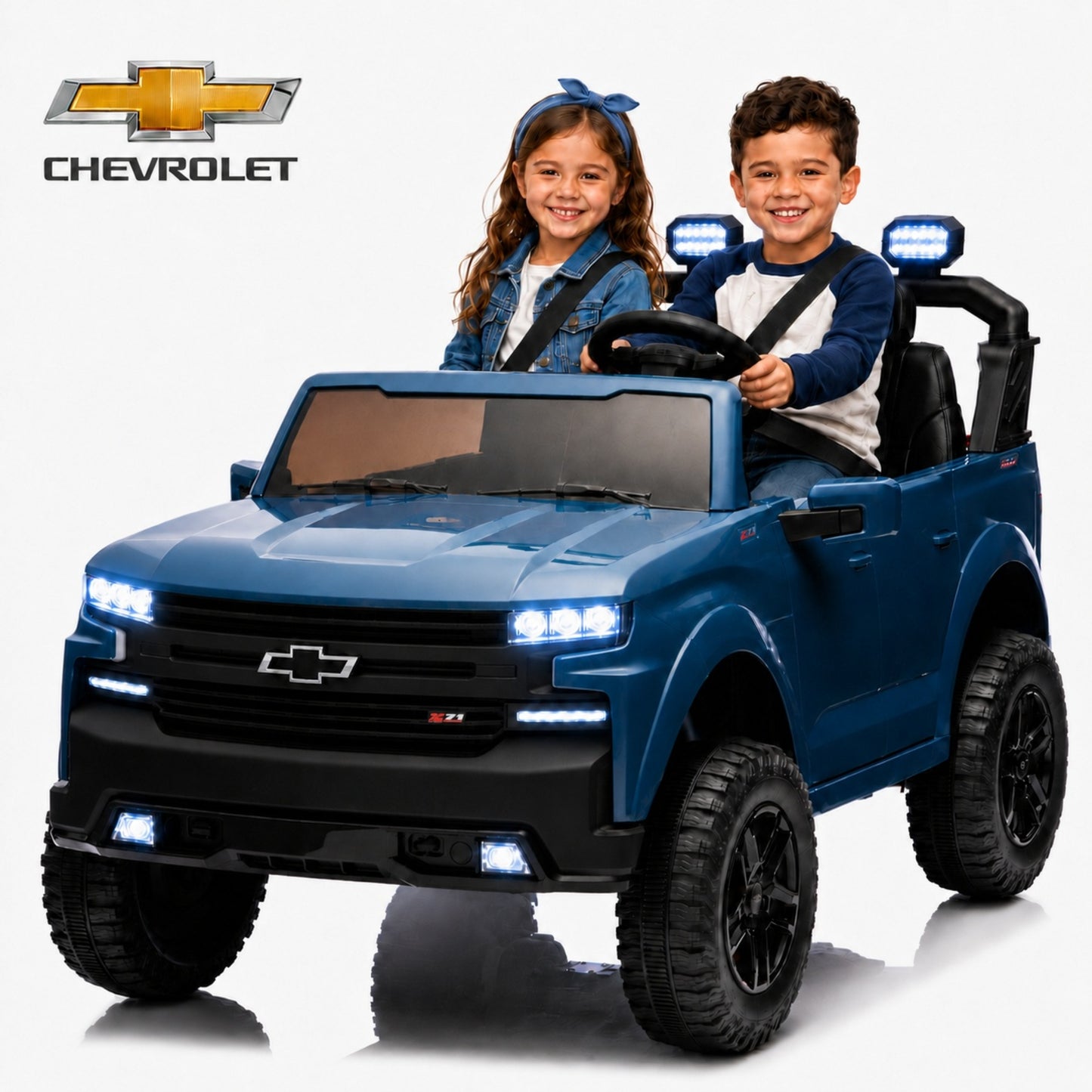 SHINPT 24V Ride on Car, Chevrolet Silverado Licensed, 2 Seater Electric Truck for Kids, Remote Control, 3-Speed, Safety Belt, Bluetooth Music, LED Headlights, Battery Power, Ages 3+, 46.30lbs, Pink
